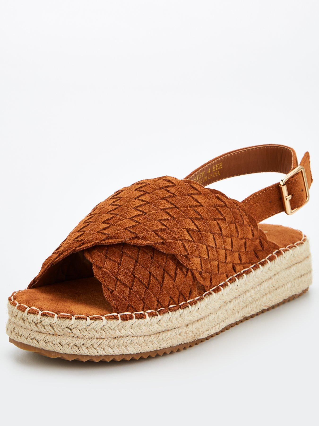 Everyday EXTRA WIDE FIT CROSS STRAP WEDGE SANDAL Brown littlewoods