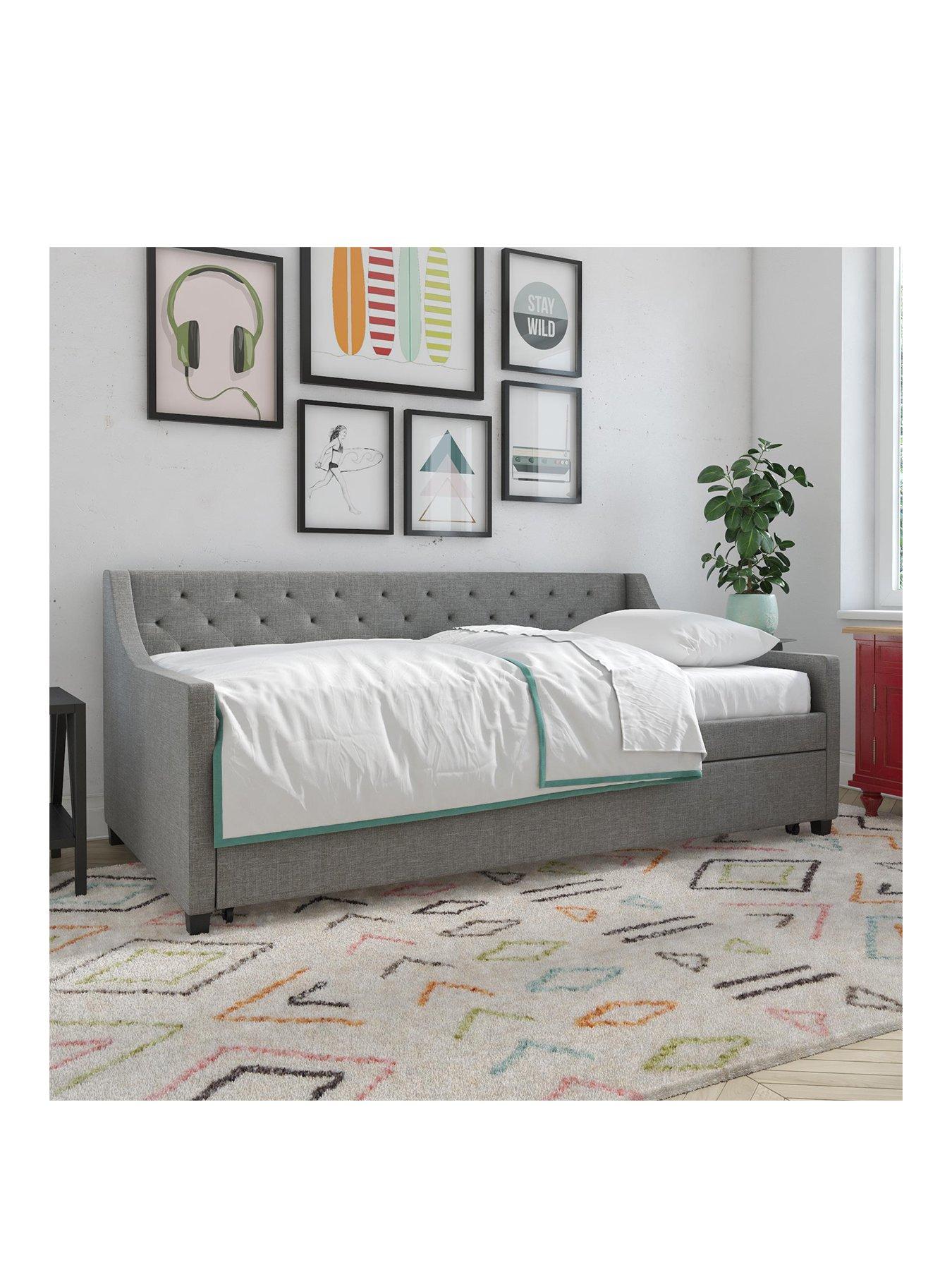  image of novogratz-elena-single-linen-daybed-with-trundle-grey