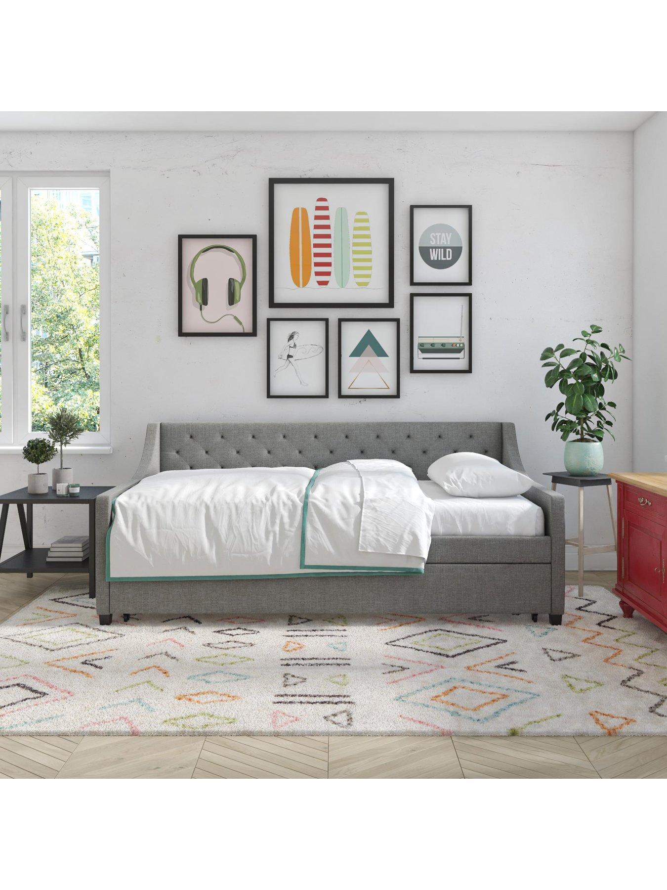  image of novogratz-elena-single-linen-daybed-with-trundle-grey