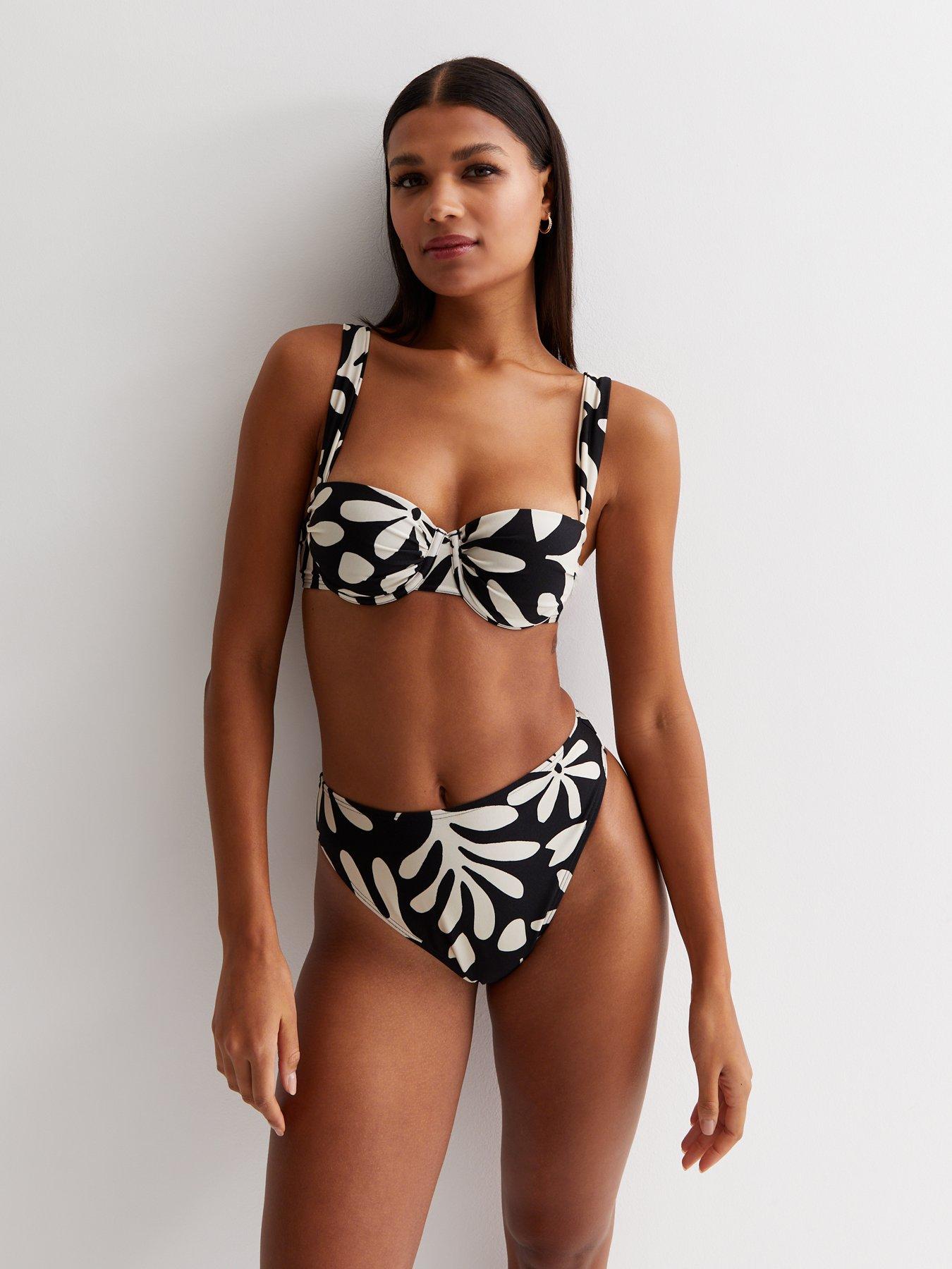 undefined Leaf Print Bikini Top - Black