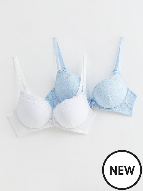 New Look 2 Pack Blue and White Lace Push Up Bras
