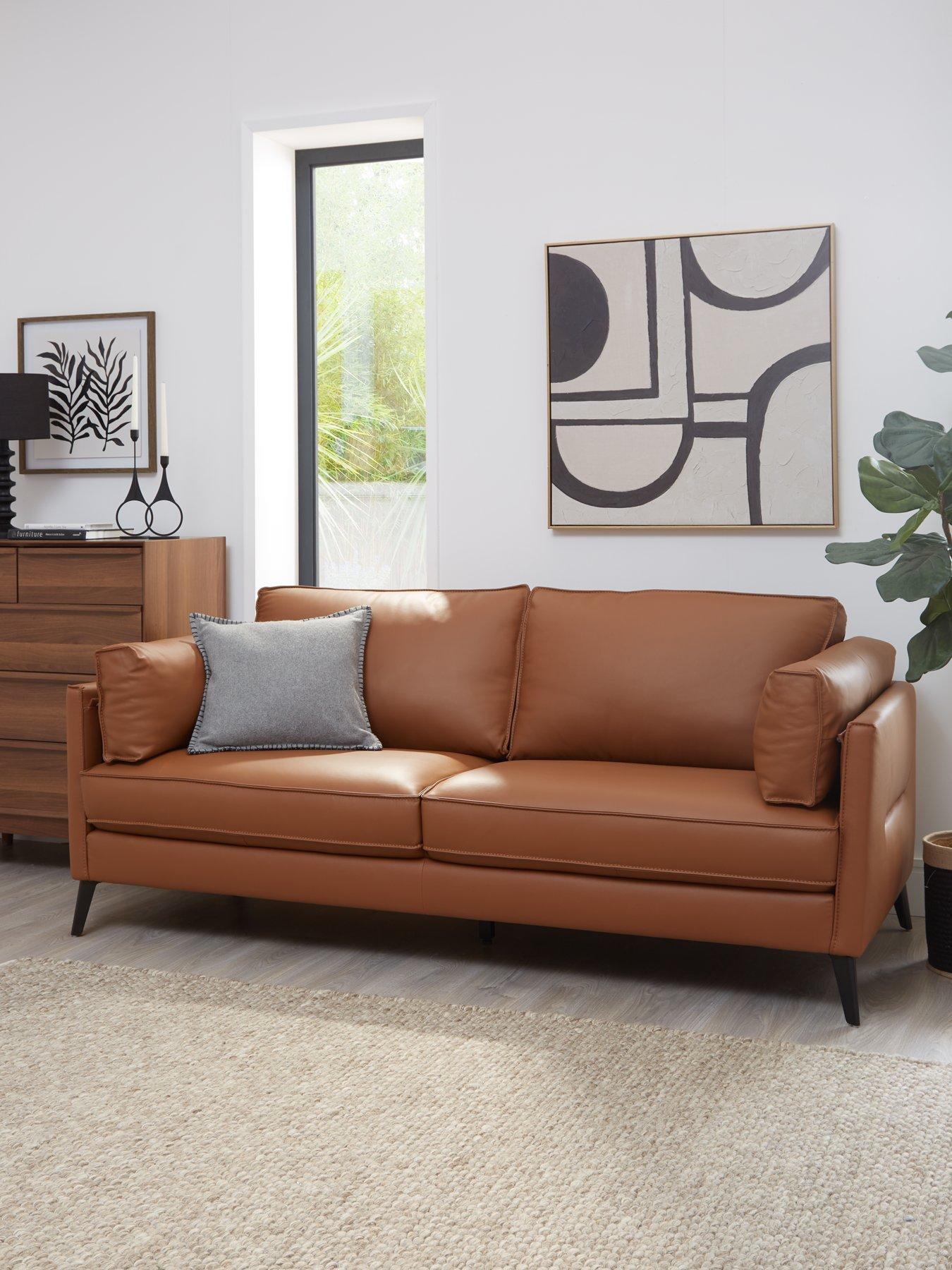 The Very Collection New Sasha 3 Seater Leather/Faux Leather Sofa - Tan
