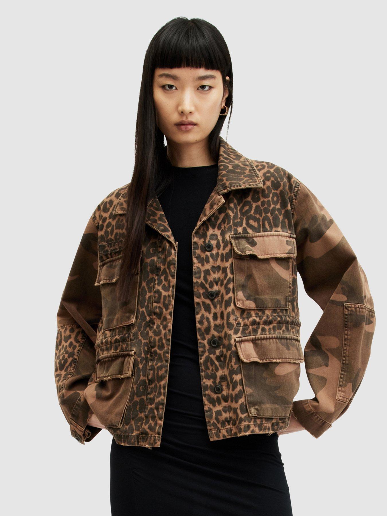 ALLSAINTS Leopard Print Anders Cropped Mixed Media Jacket Small outlets