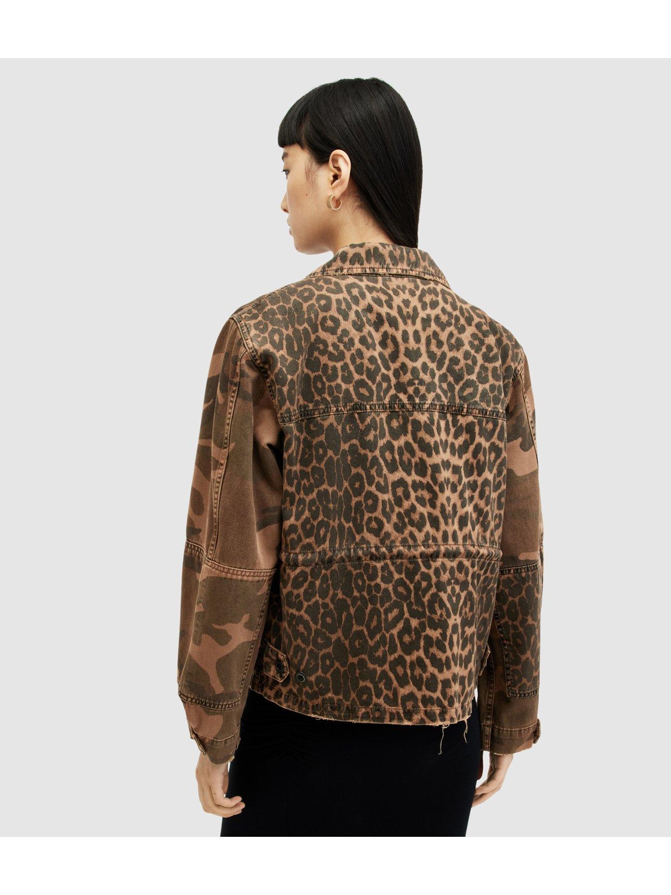 ALLSAINTS Leopard Print Anders Cropped Mixed Media Jacket Small outlets