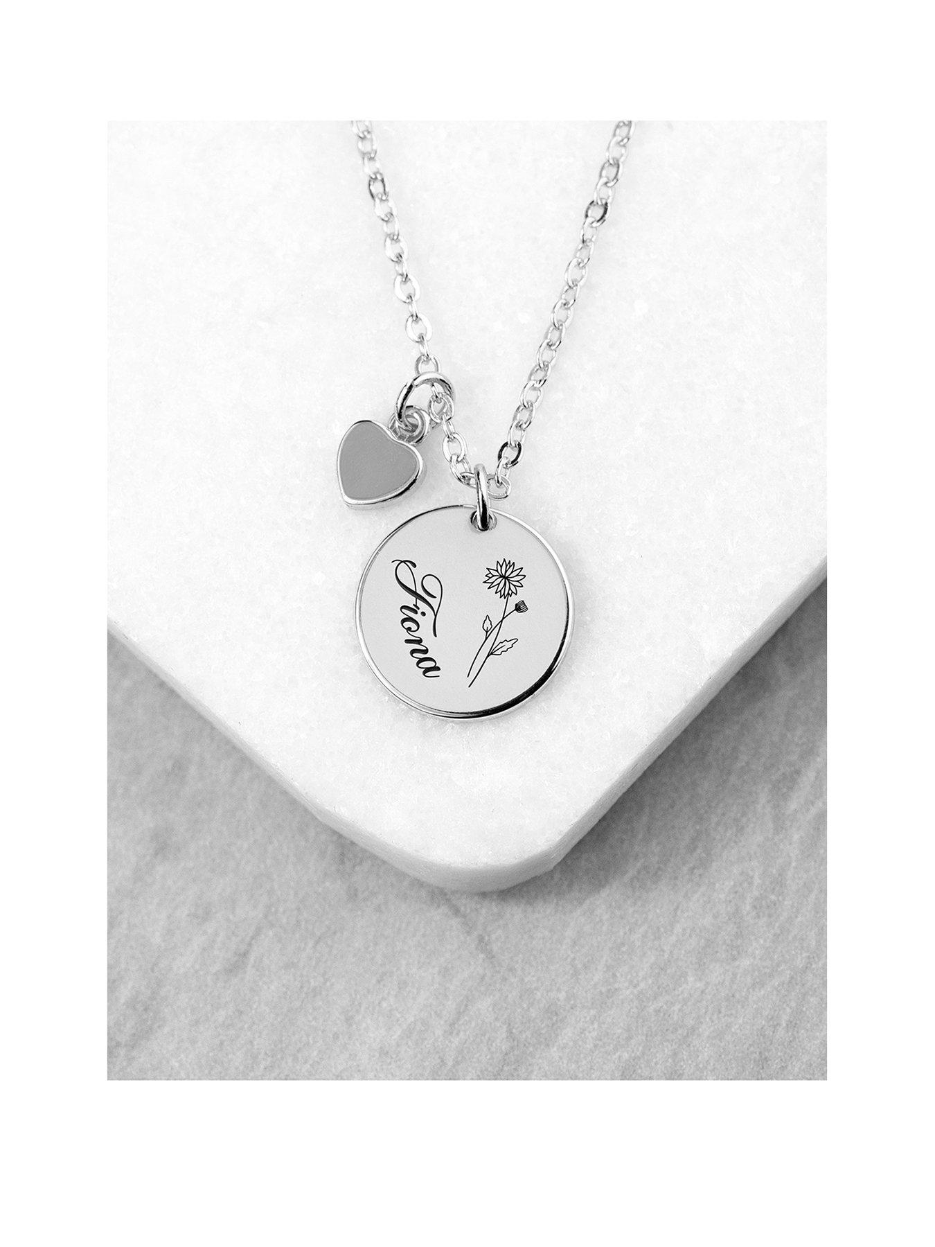 Image 1 of 7 of Treat Republic Personalised Birth Flower Heart and Disc Necklace - Silver