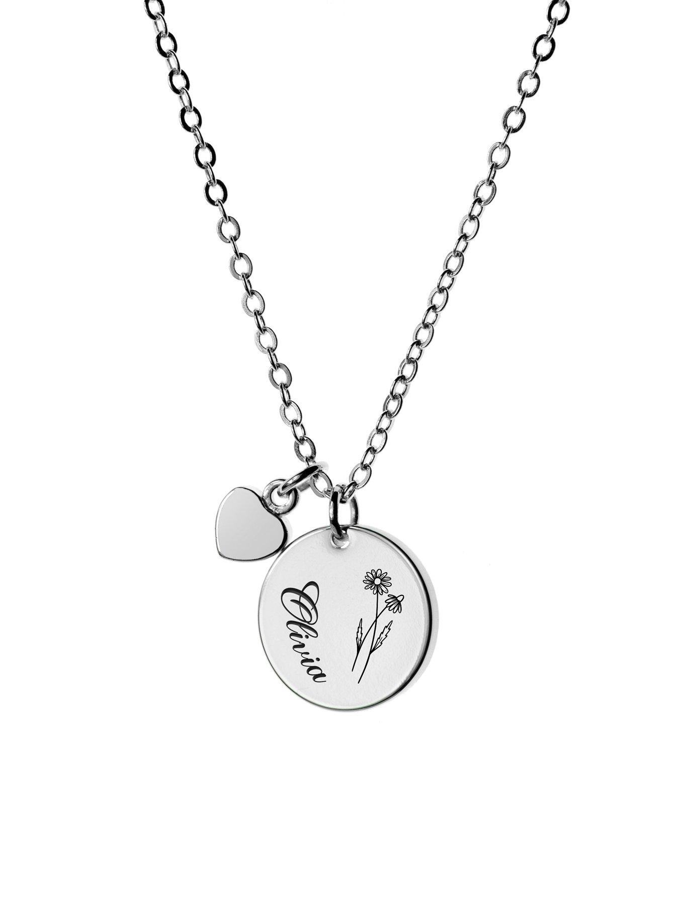 Image 4 of 7 of Treat Republic Personalised Birth Flower Heart and Disc Necklace - Silver
