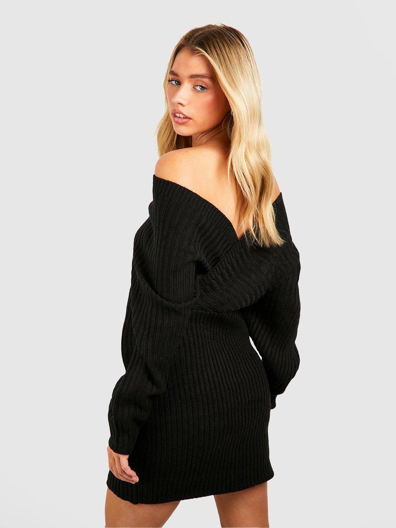 Boohoo Off The Shoulder Rib Knit Dress - Black | littlewoods.com