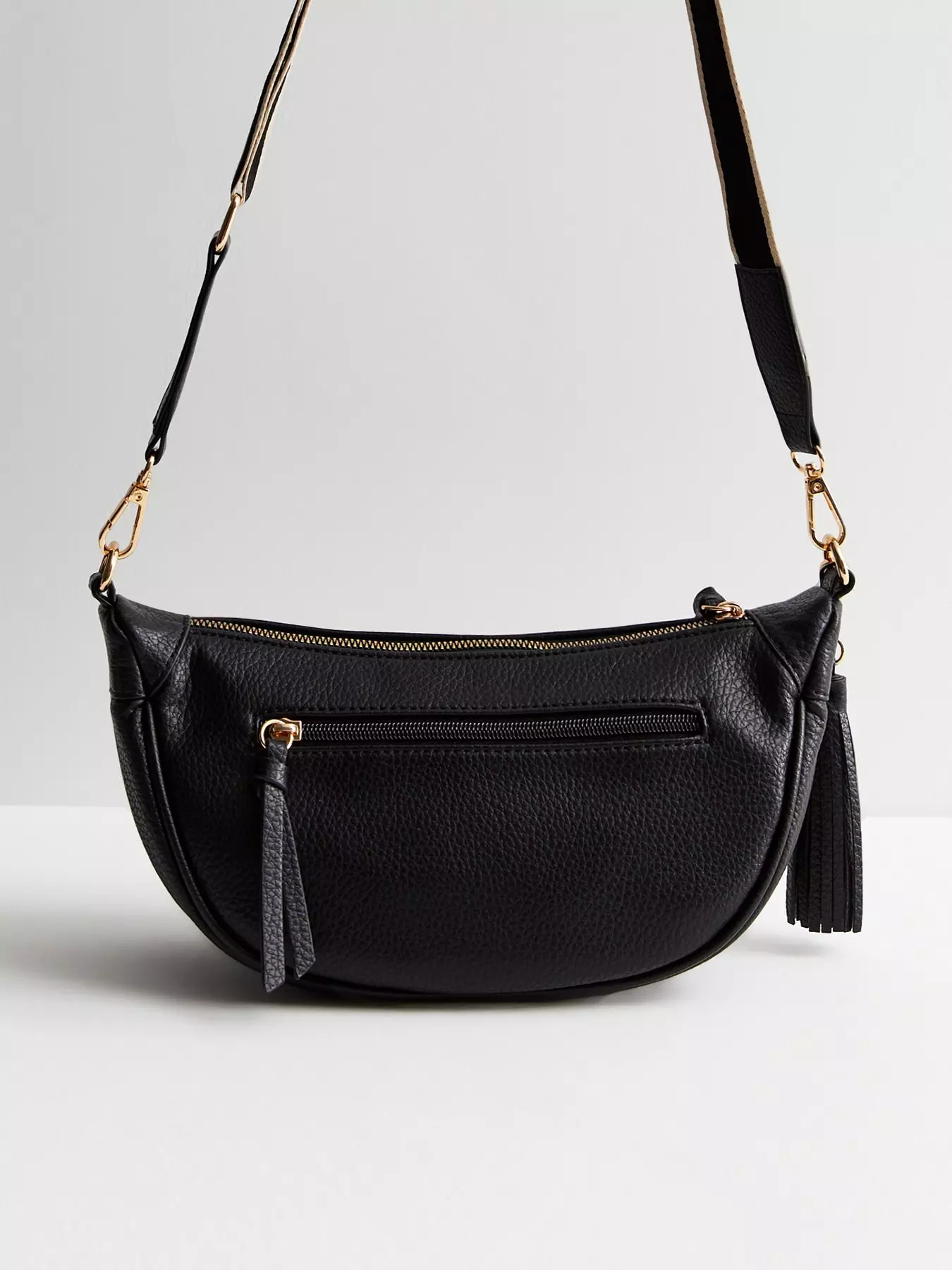 Black Woven Leather-Look Shoulder Bag