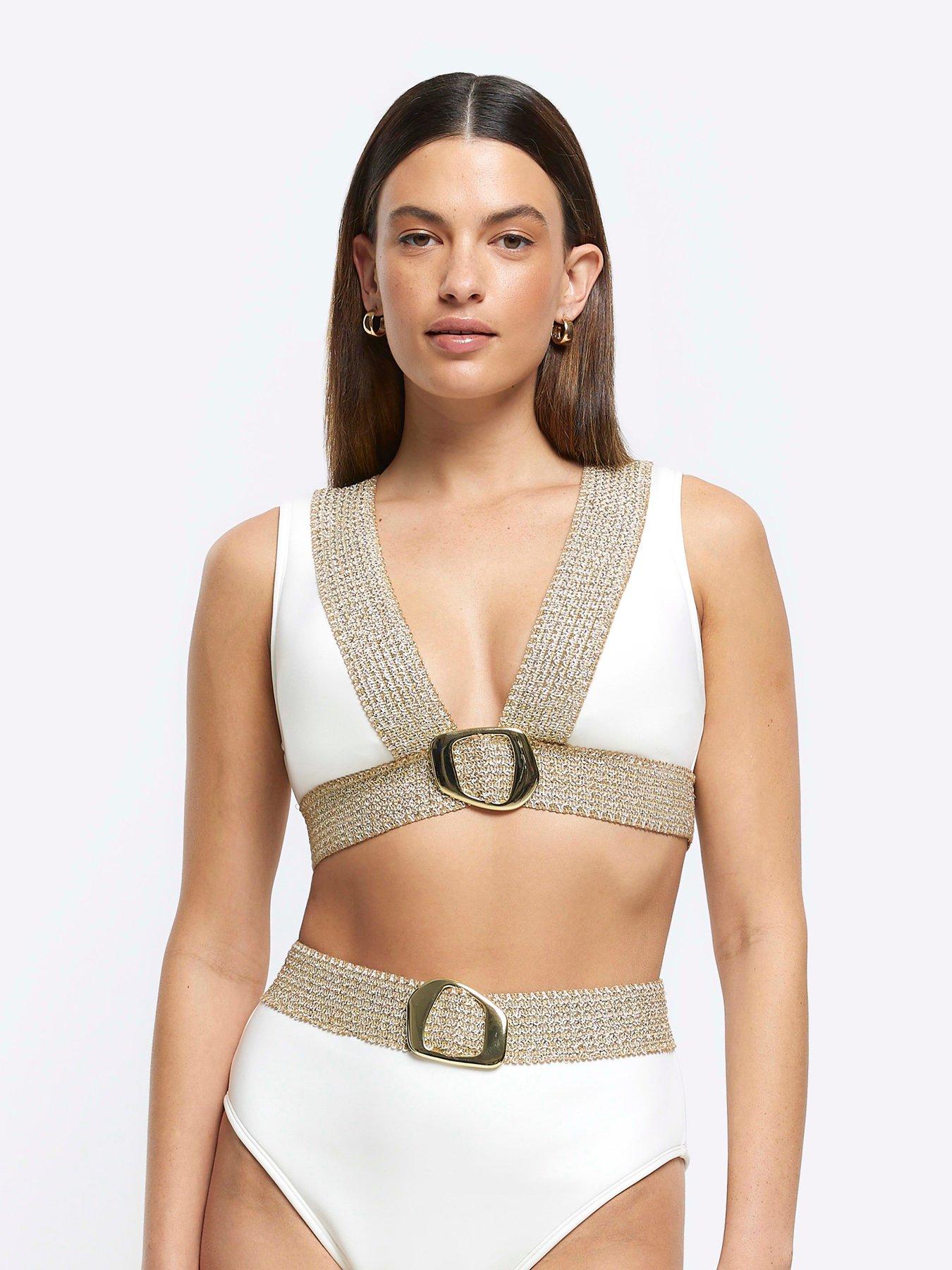 Elastic Buckled Bikini Top Cream