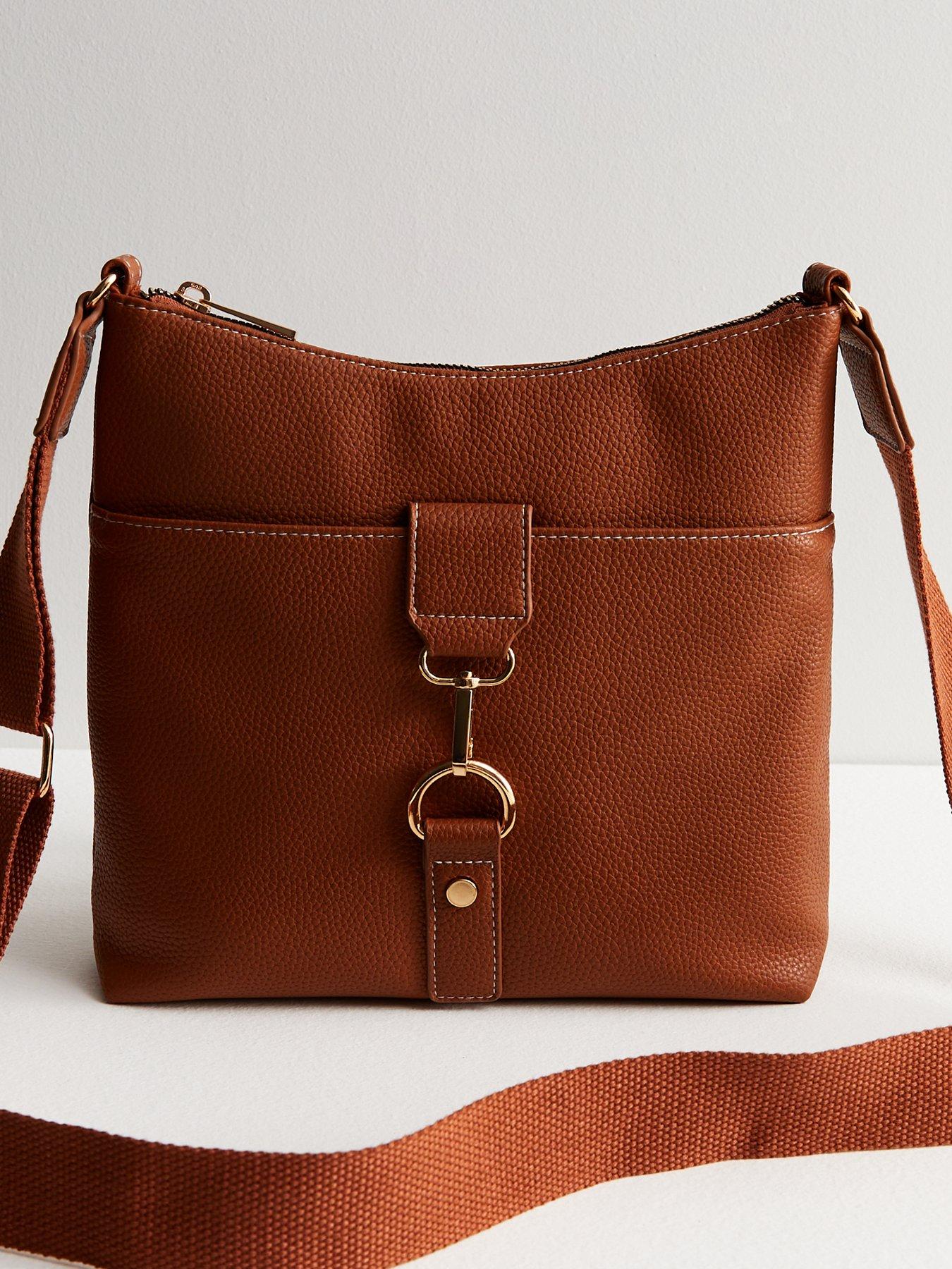 New Look Tan Leather Look Snaffle Cross Body Messenger Bag