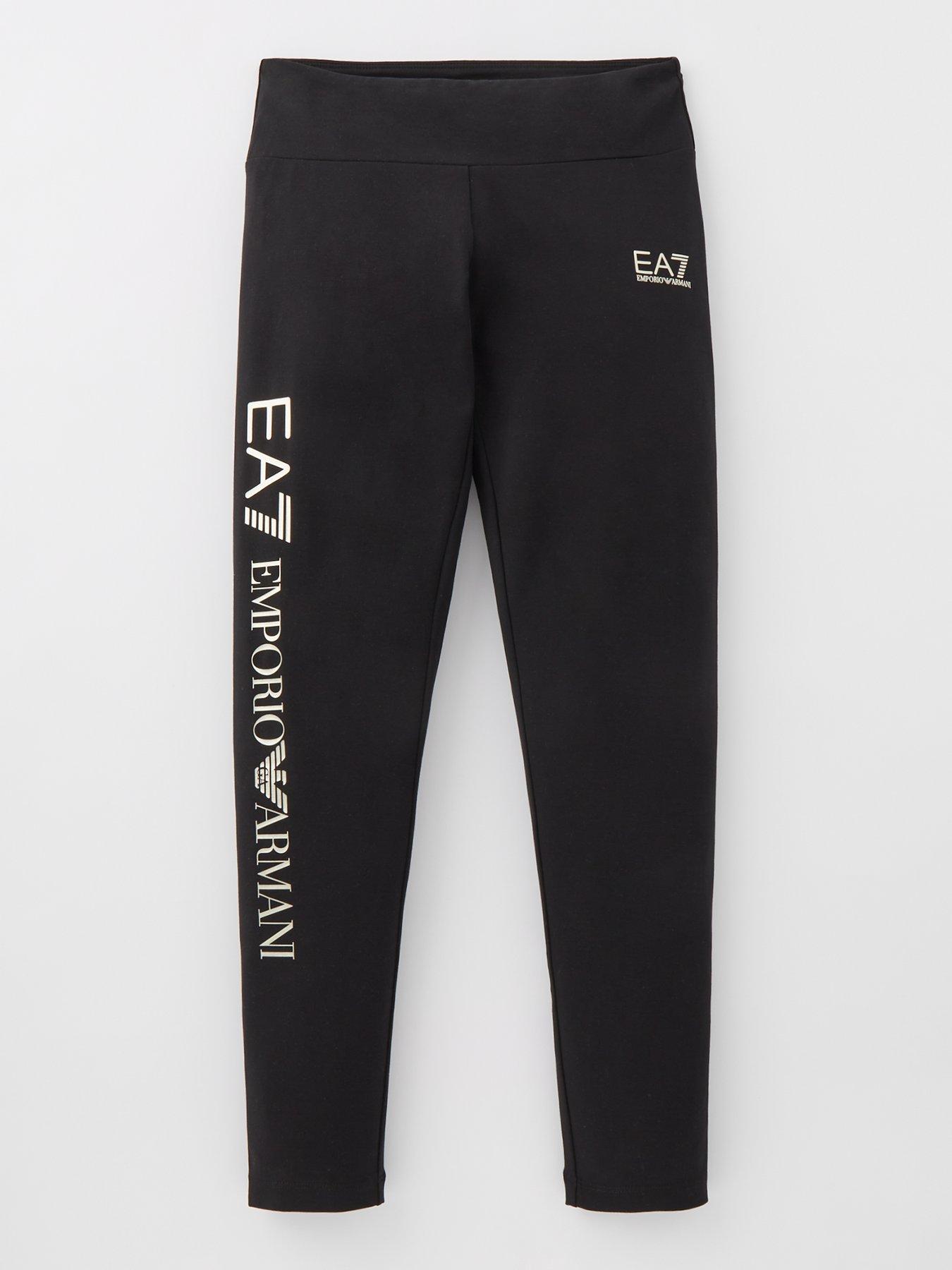 EA7 Emporio Armani Girls Shiny Logo Leggings - Black/Gold