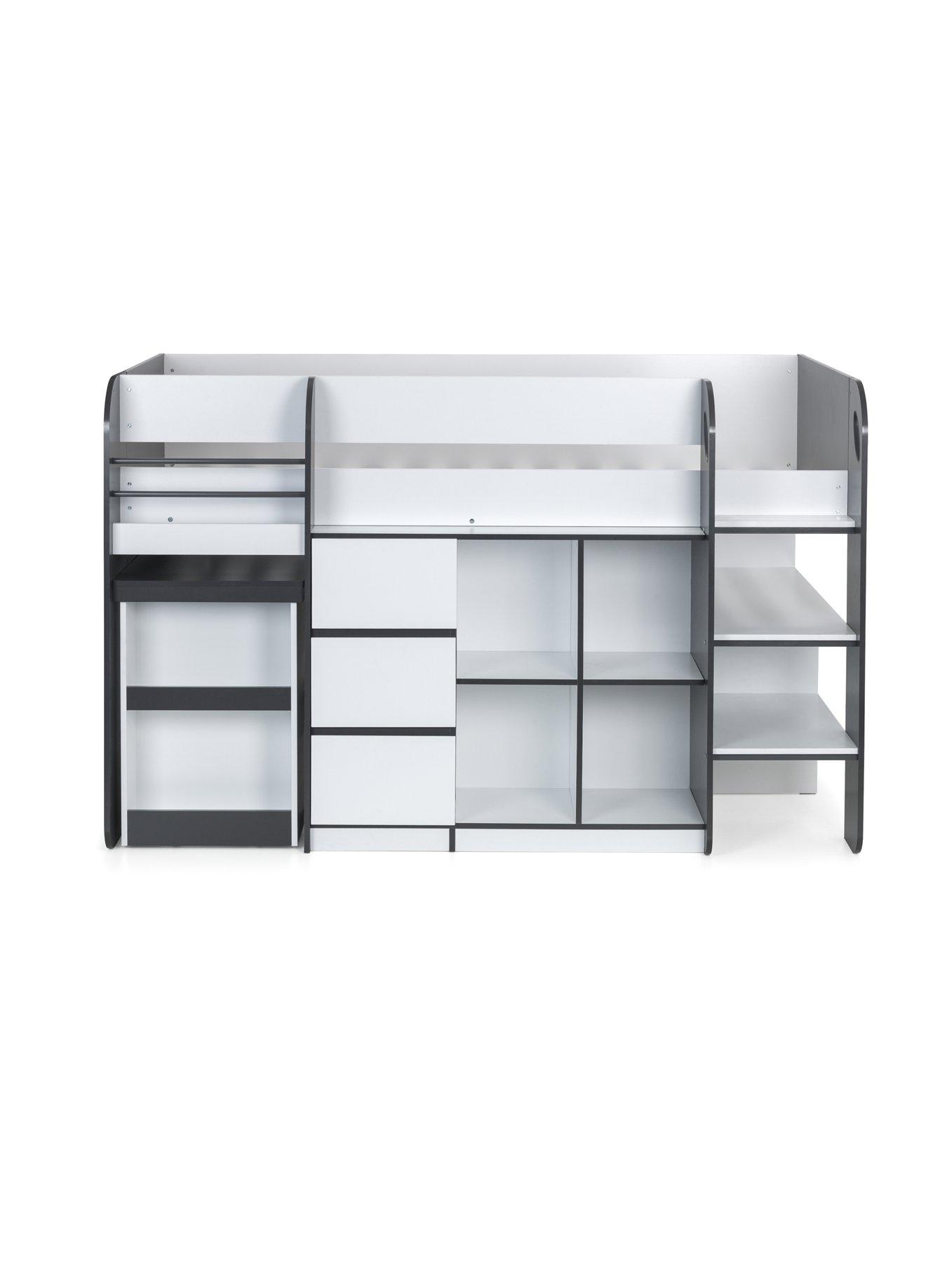  image of julian-bowen-saturn-mid-sleeper-bed-with-desk-drawers-and-shelving-anthracite