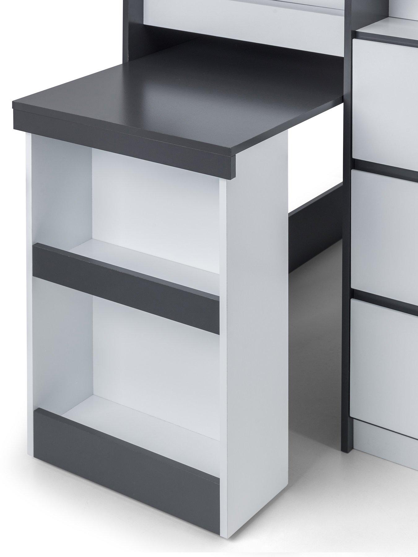  image of julian-bowen-saturn-mid-sleeper-bed-with-desk-drawers-and-shelving-anthracite