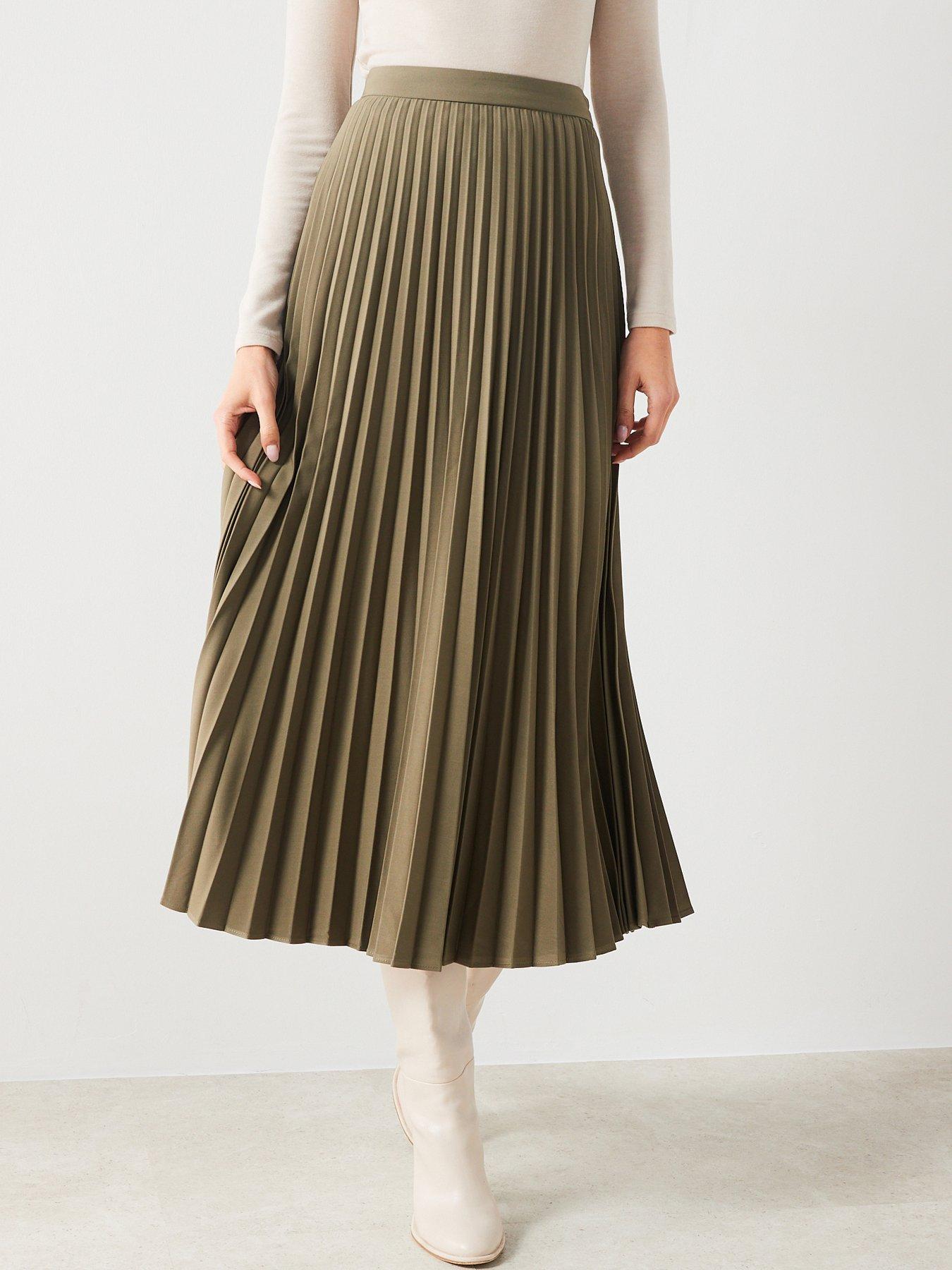 Mango Khaki Pleated Midi Skirt Littlewoods