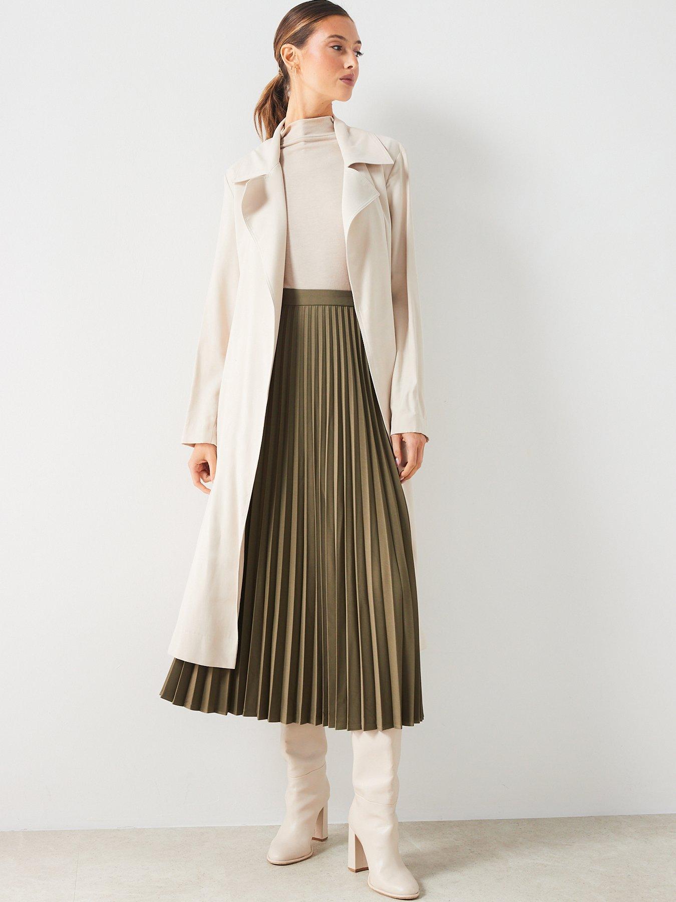 Mango Khaki Pleated Midi Skirt littlewoods