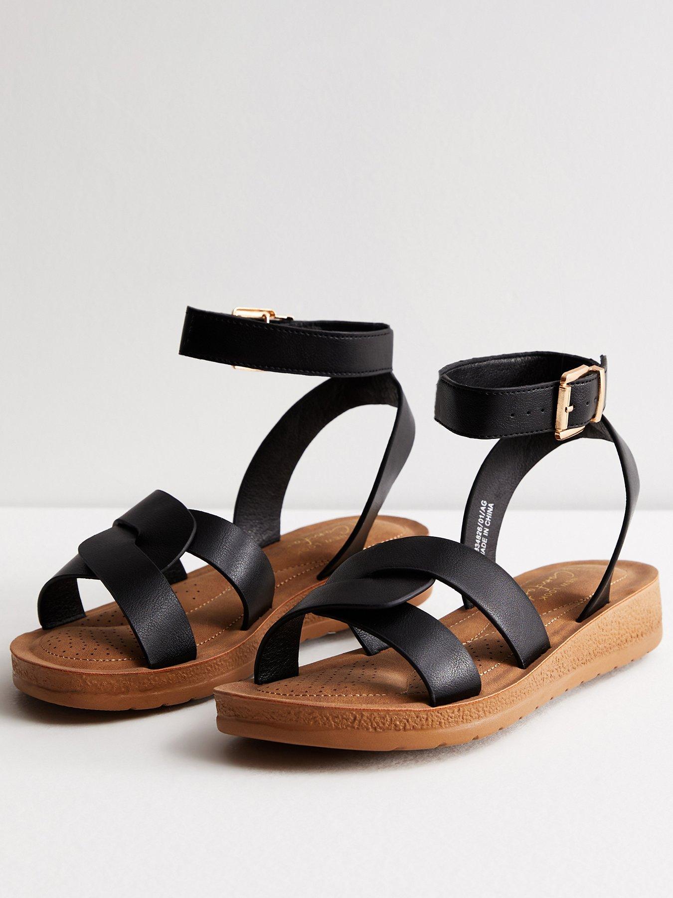 Wide Fit White Leather-Look Buckle Toe Post Sandals