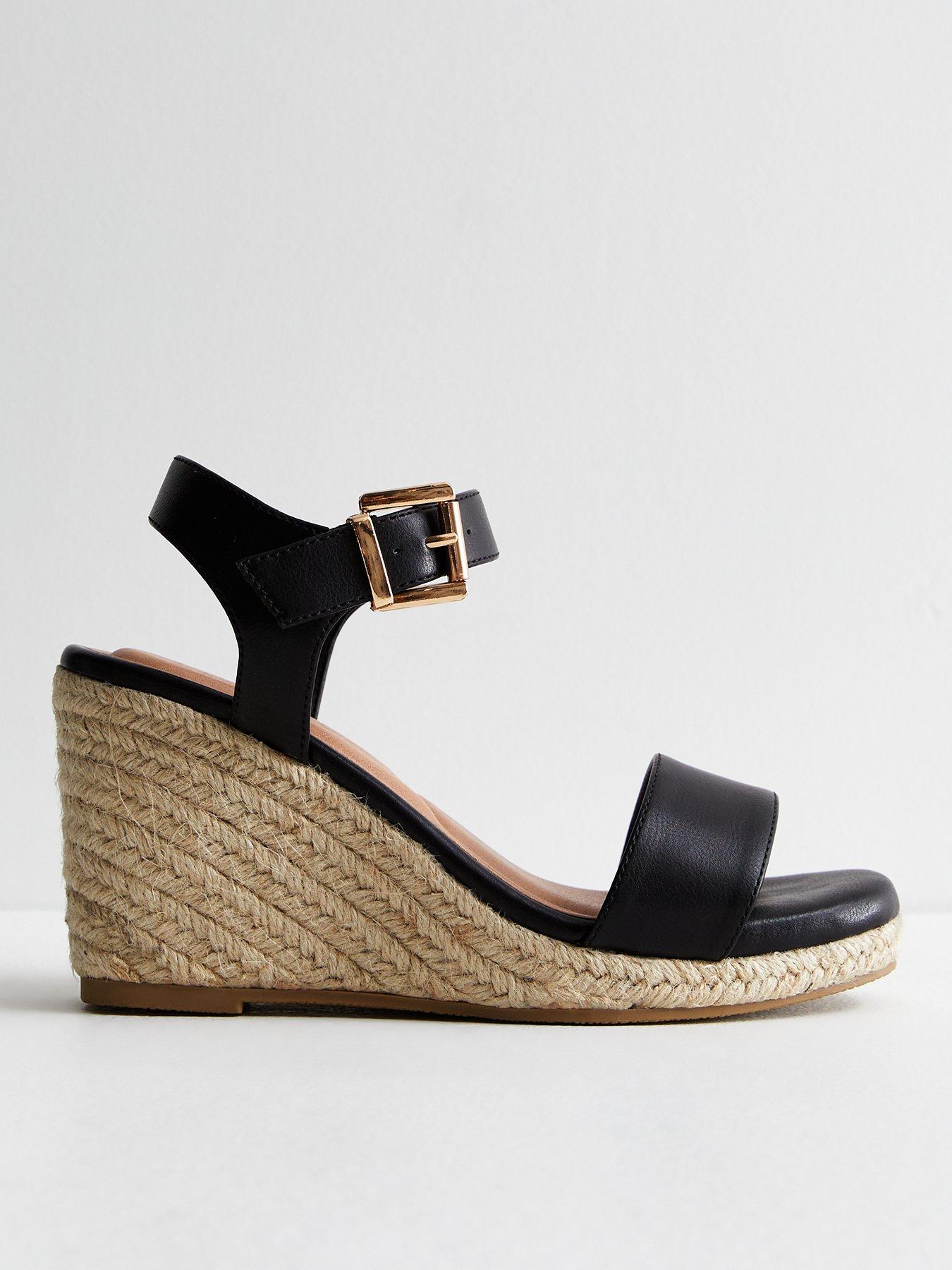 New Look Off White Leather-Look Strappy Espadrille Wedge Heel