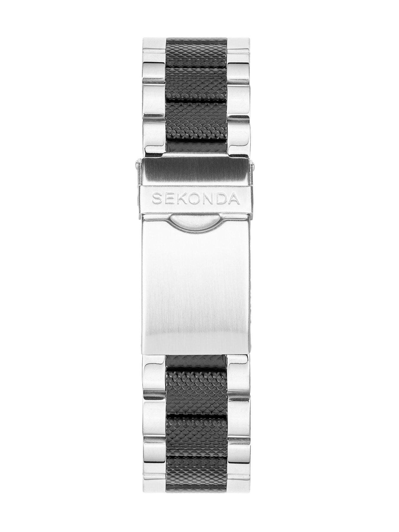  image of sekonda-sport-gift-set-mens-44mm-chronograph-watch-with-black-dial-two-tone-stainless-steel-bracelet-and-black-leather-braided-bracelet