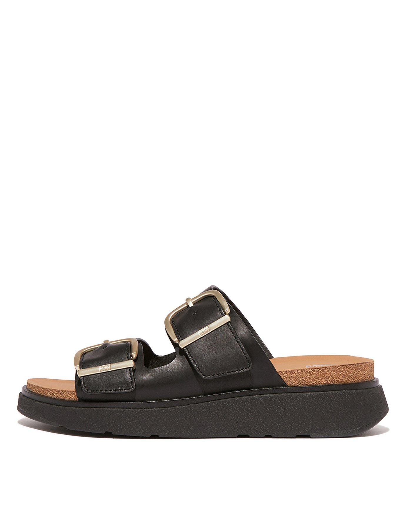 undefined Gen-ff Buckle Two-bar Leather Slides - Black