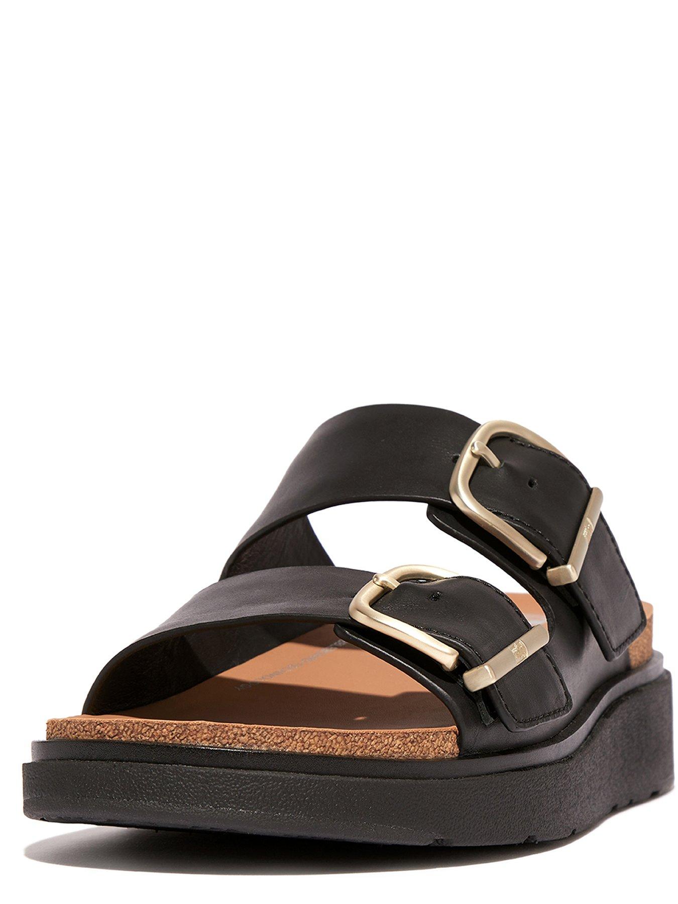  image of fitflop-gen-ff-buckle-two-bar-leather-slides-black
