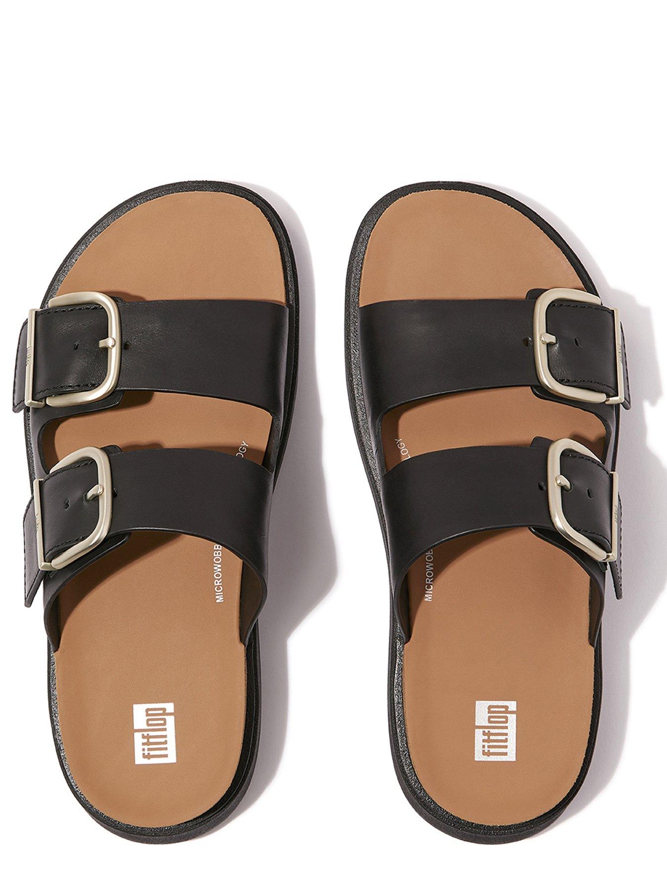  image of fitflop-gen-ff-buckle-two-bar-leather-slides-black