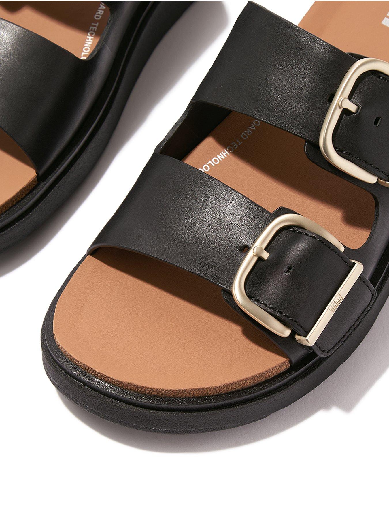  image of fitflop-gen-ff-buckle-two-bar-leather-slides-black