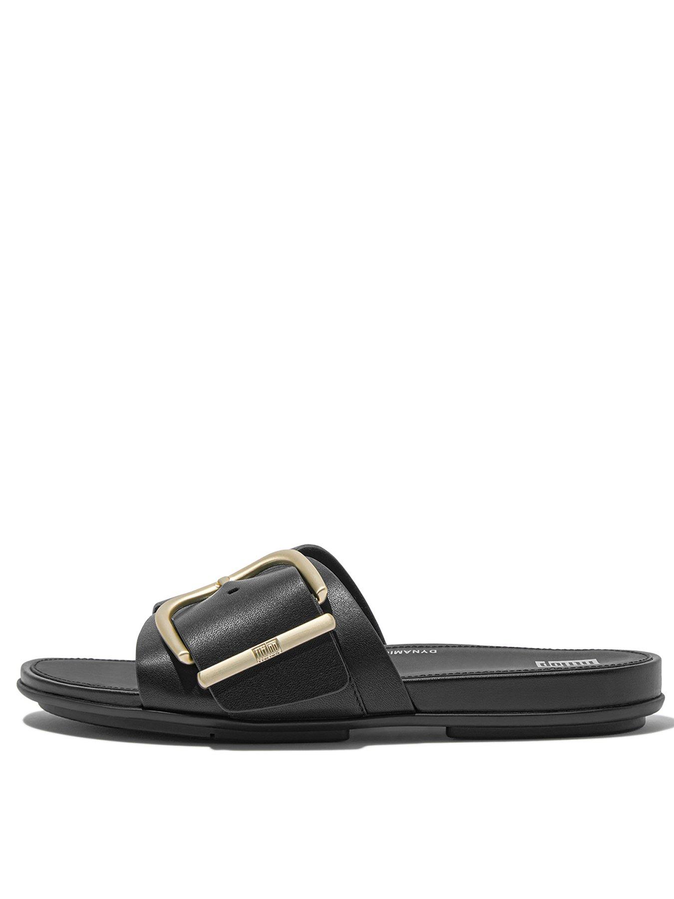 FitFlop Gen ff Buckle Two bar Leather Slides Black littlewoods