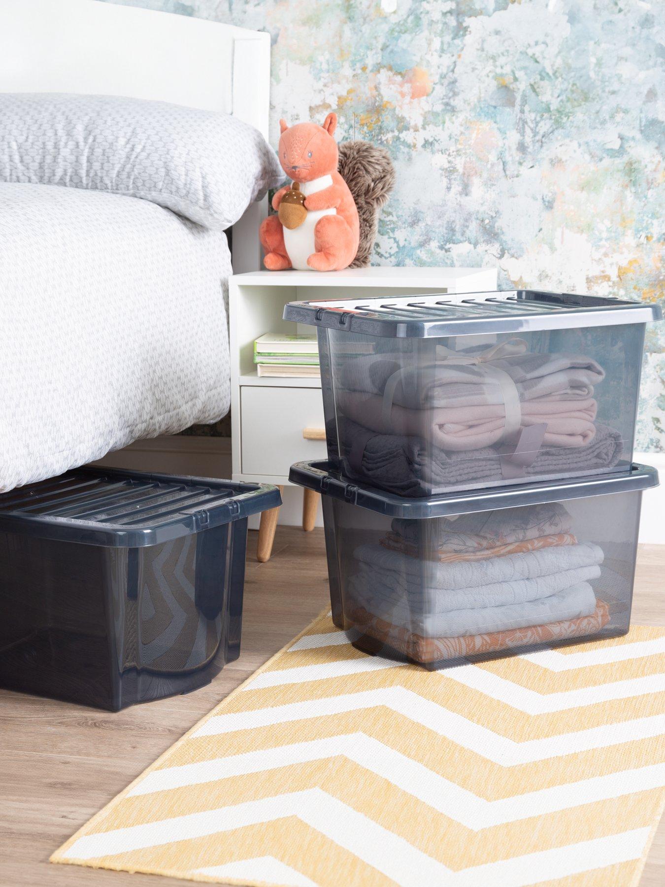 undefined Set of 3 Black Plastic Storage Boxes – 28 litres each
