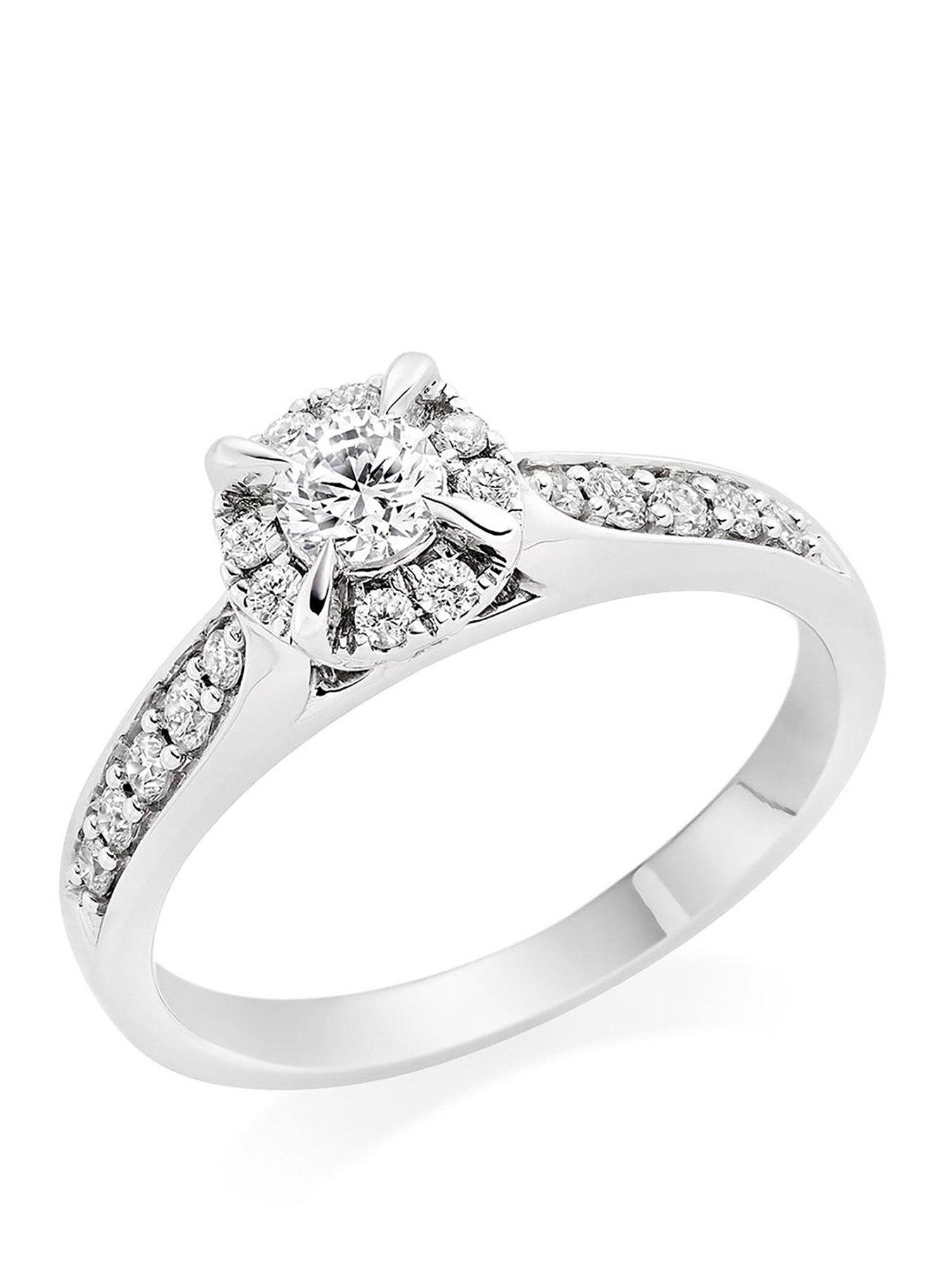 Beaverbrooks 9ct White Gold Diamond Halo Ring