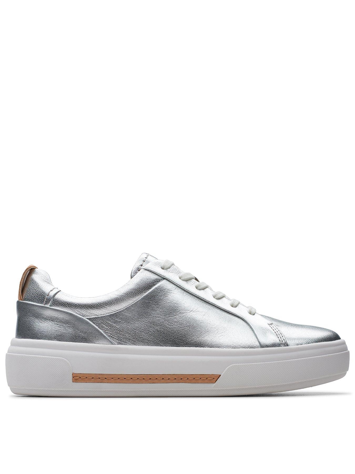 Clarks Hollyhock Walk Leather Metallic Lace Up Trainers - Silver ...