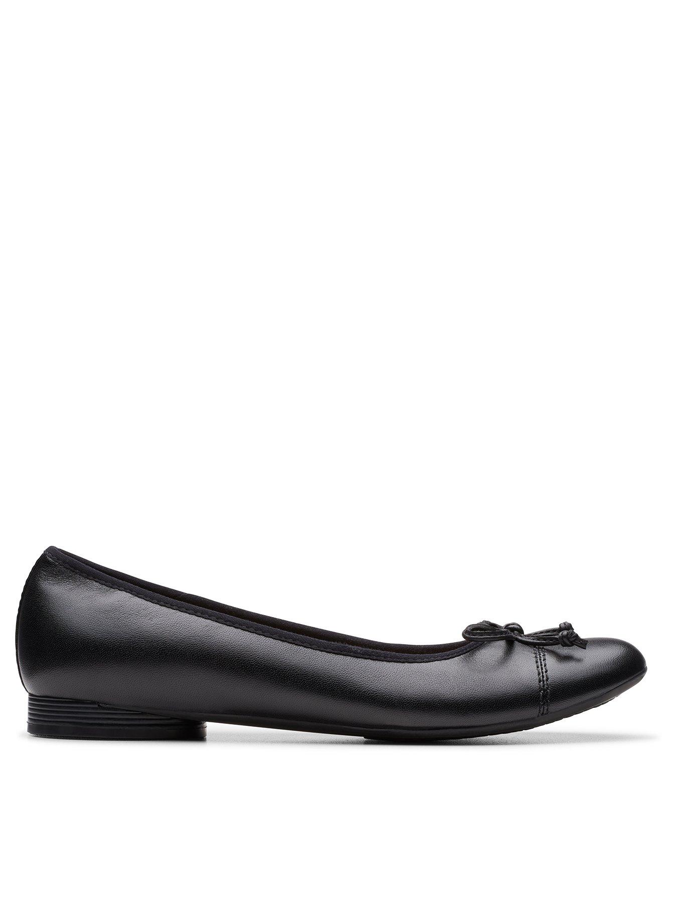 Image 1 of 7 of Clarks Womens Loreleigh Rae Leather Bow Front Ballet Pumps - Black
