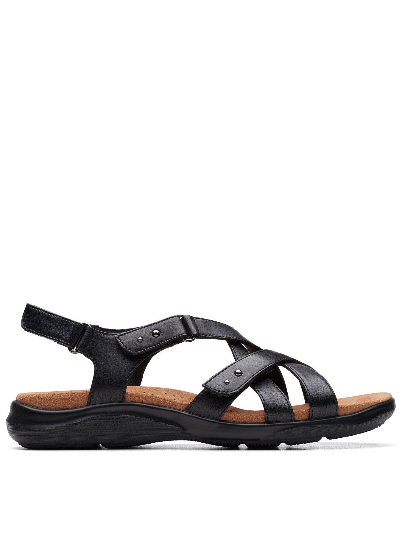 Clarks Kitly Go Flat Leather Strappy Sandals - Black | littlewoods.com