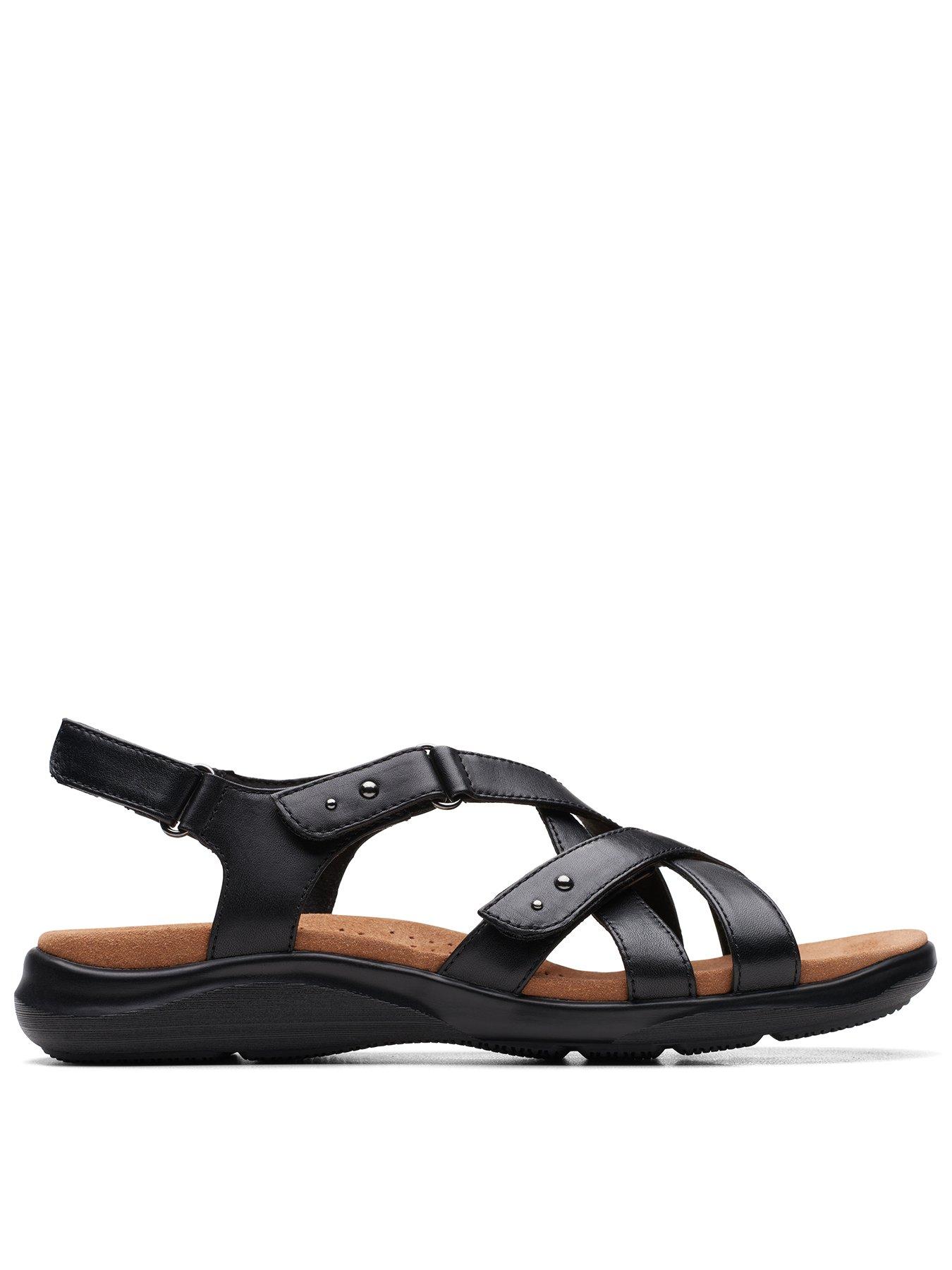 Clarks Kitly Go Flat Leather Strappy Sandals Black littlewoods