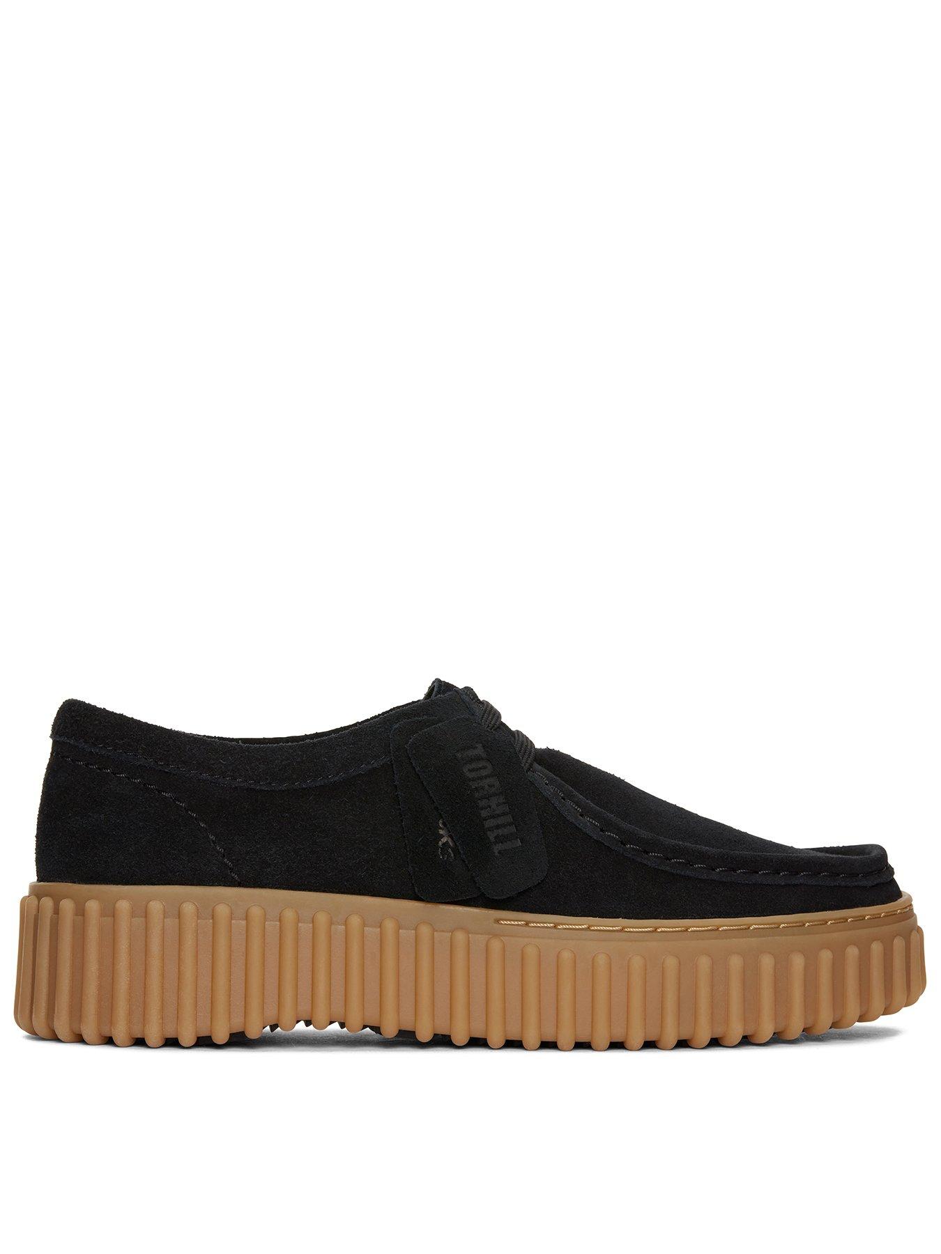 Clarks Torhill Bee Suede Platform Casual Shoes - Black