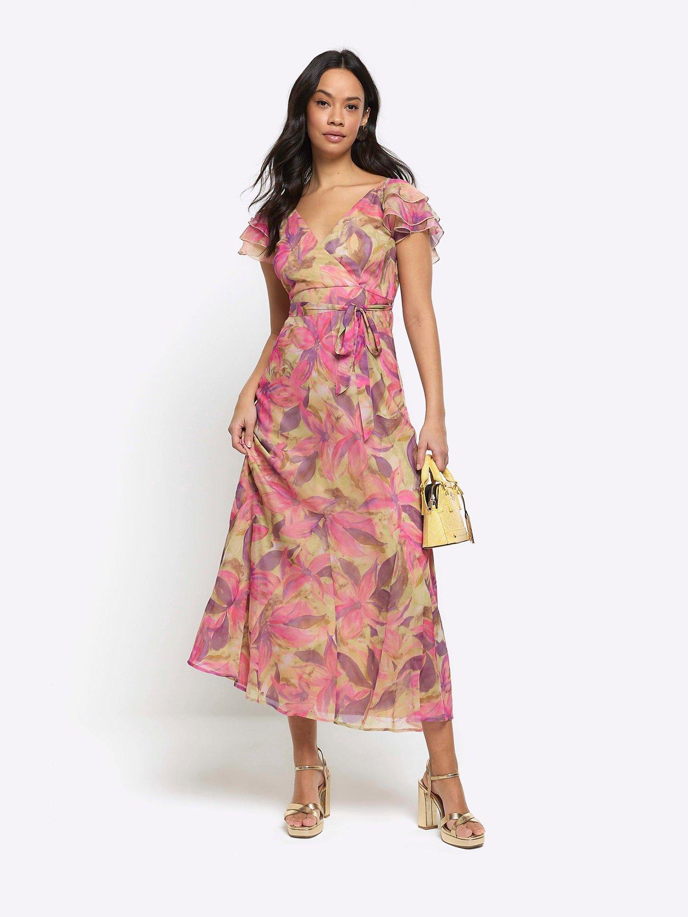 Yours Floral Print Double Layered Mesh Smock Dress