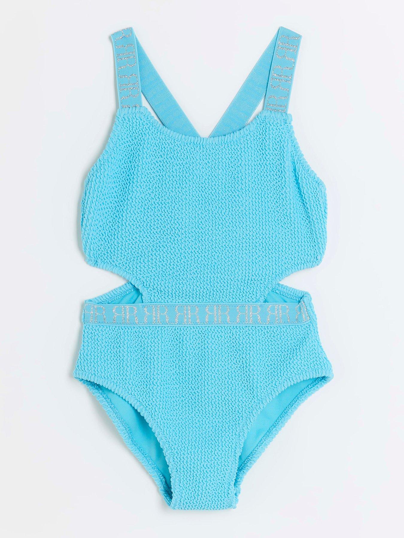 Girls Textured Cut Out Swimsuit Blue