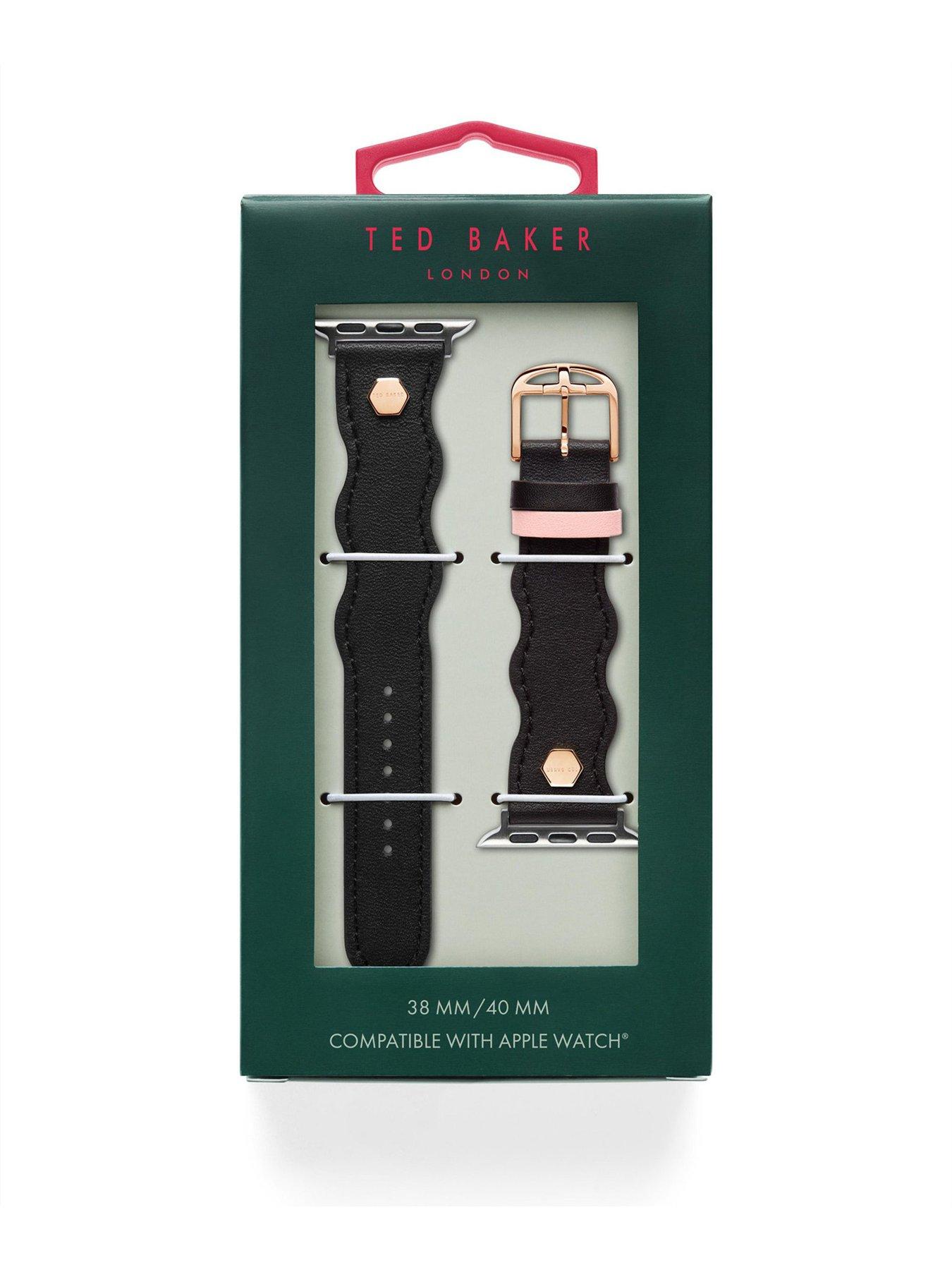 Ted Baker Black wavy leather strap with pink keeper Apple watch 