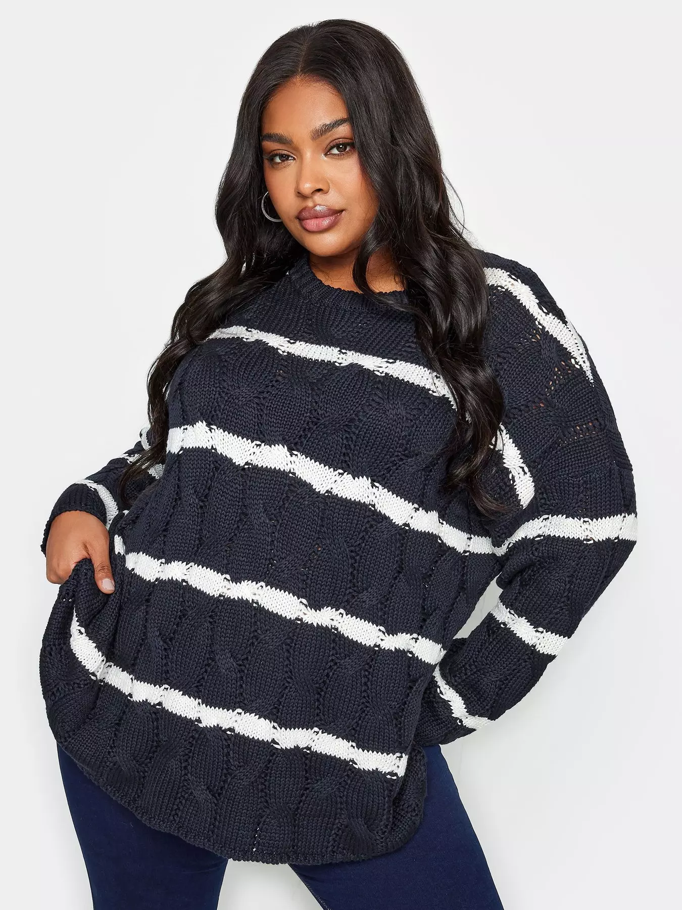 YOURS LUXURY Plus Size White & Pink Stripe Longline Jumper