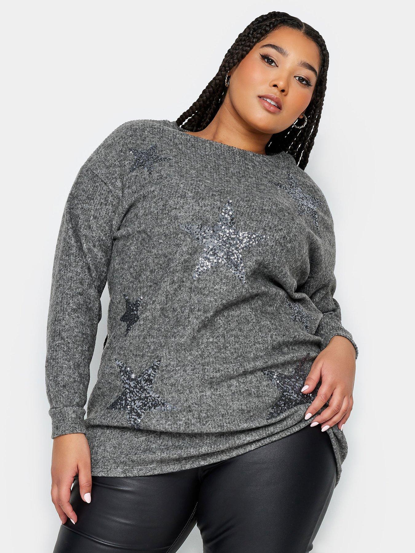 Buy Yours Curve Black Spacedye Soft Touch Front Seam Long Sleeve