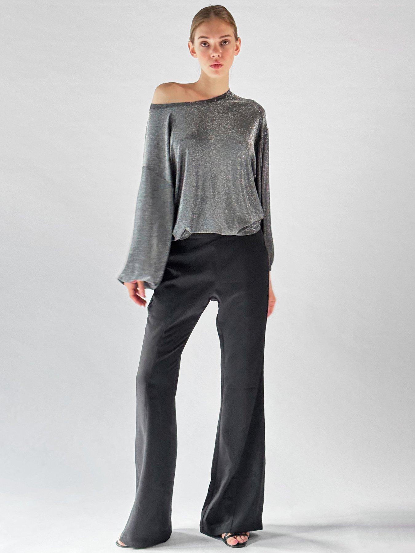 undefined Off the shoulder Karla top in slinky metallic jersey - Grey