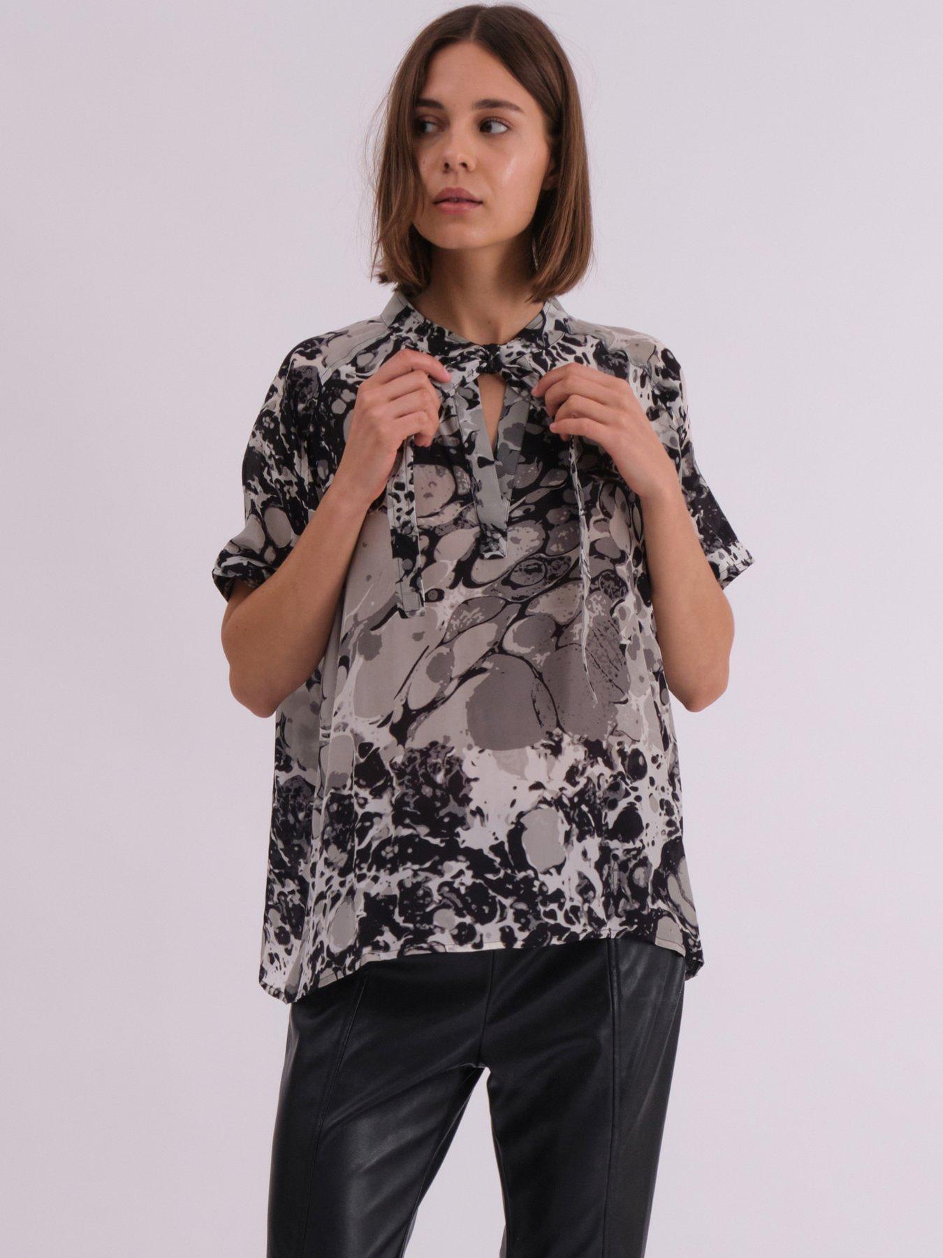 Religion Oversized Hidden Blouse in abstract print with neck tie - Multi