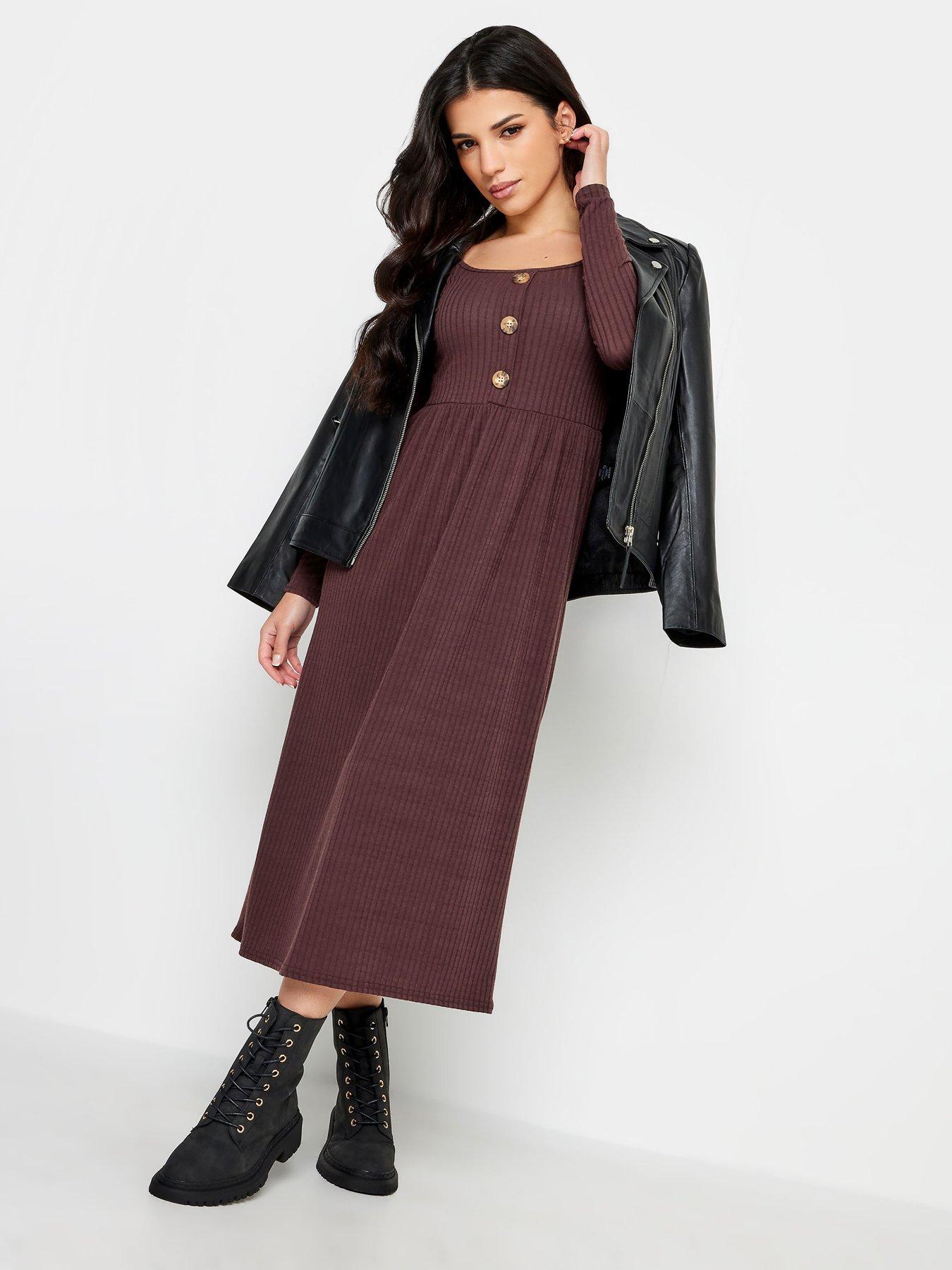 Dobby Pleated High Neck Midi Dress