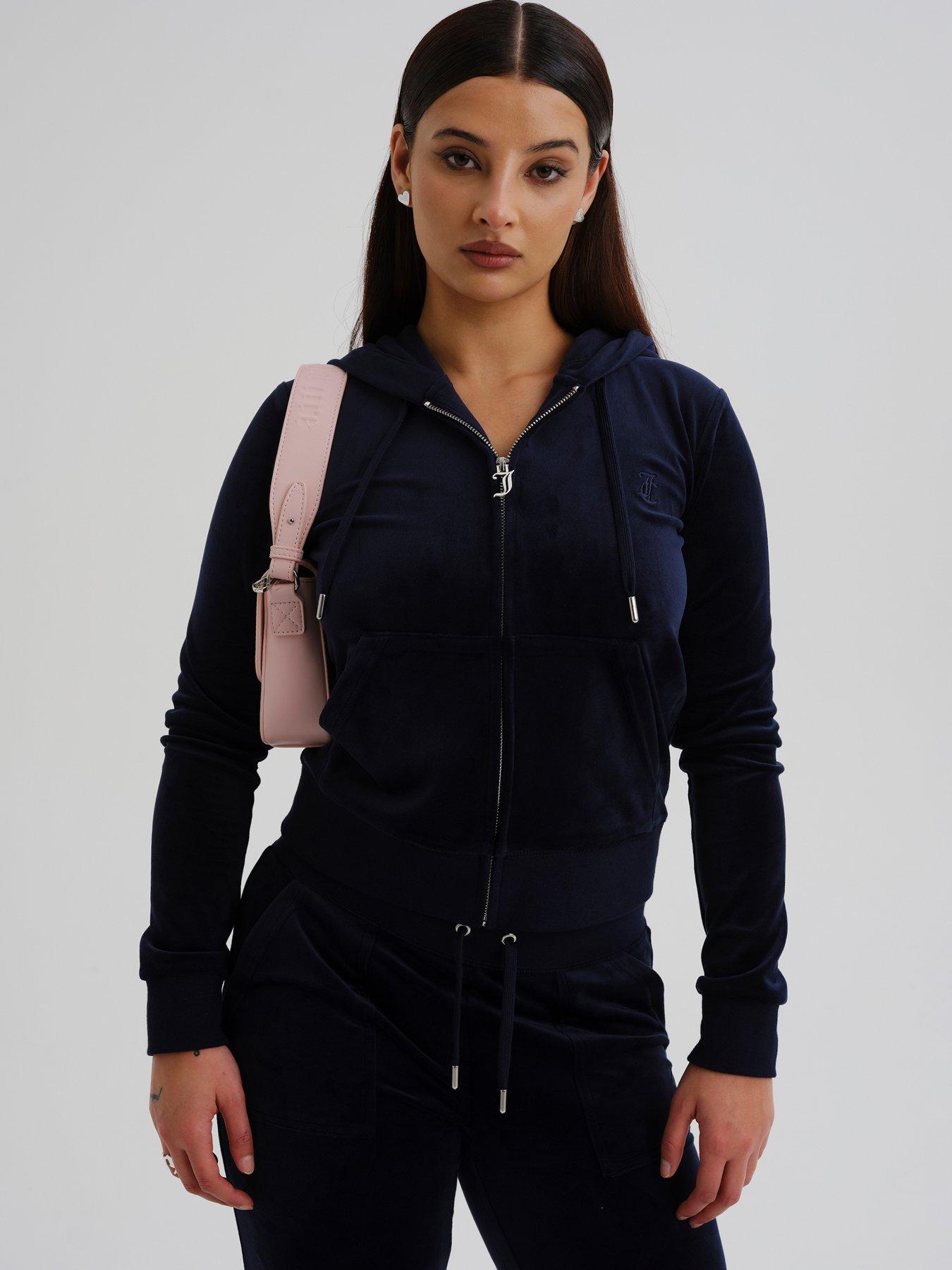 undefined Zip Through Velour Hoodie - Navy