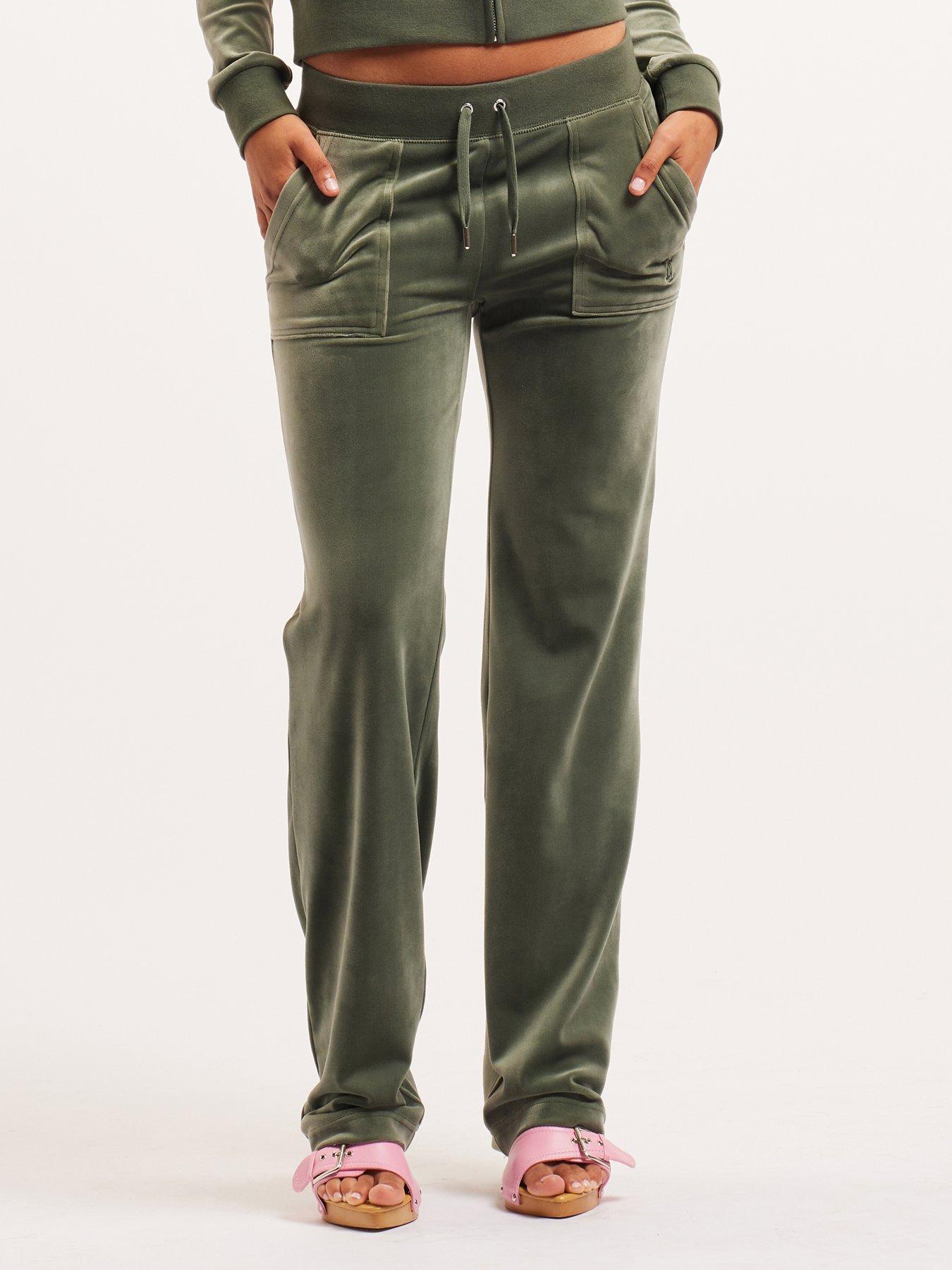 undefined Straight Leg Velour Track Pant - Green