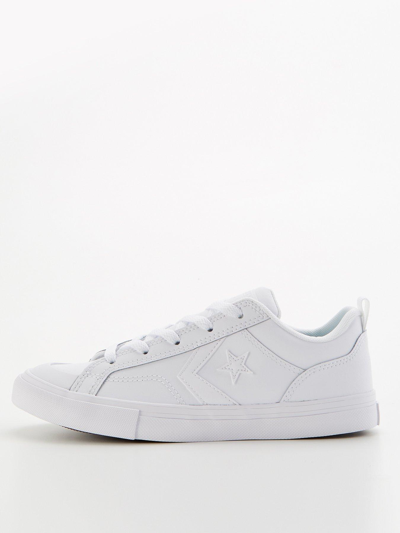 Converse Junior Boys Pro Blaze Strap Foundational Leather Ox Trainers - White/White