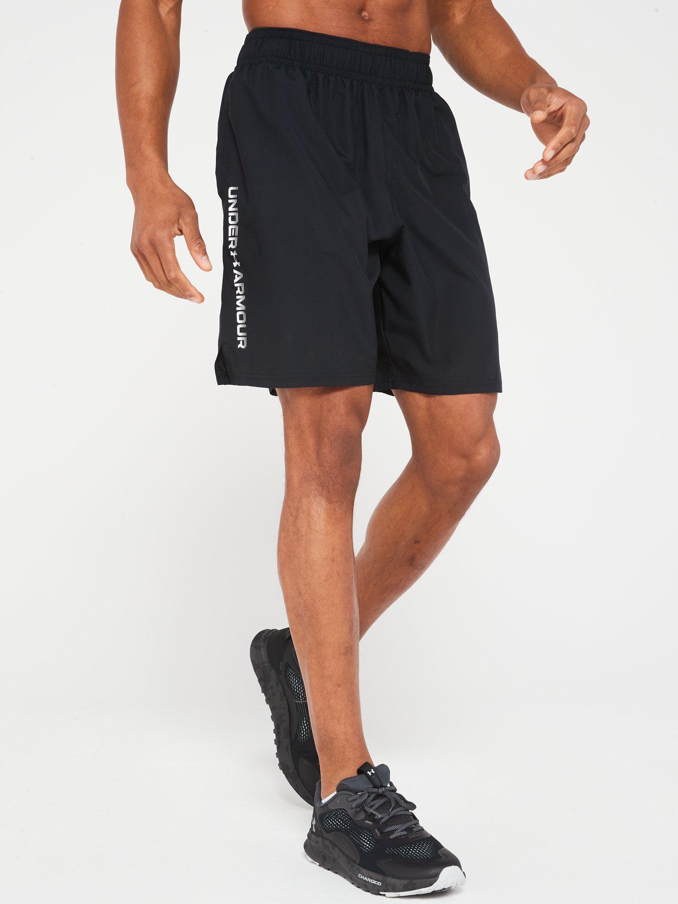  image of under-armour-mens-training-woven-wordmark-shorts-blackwhite
