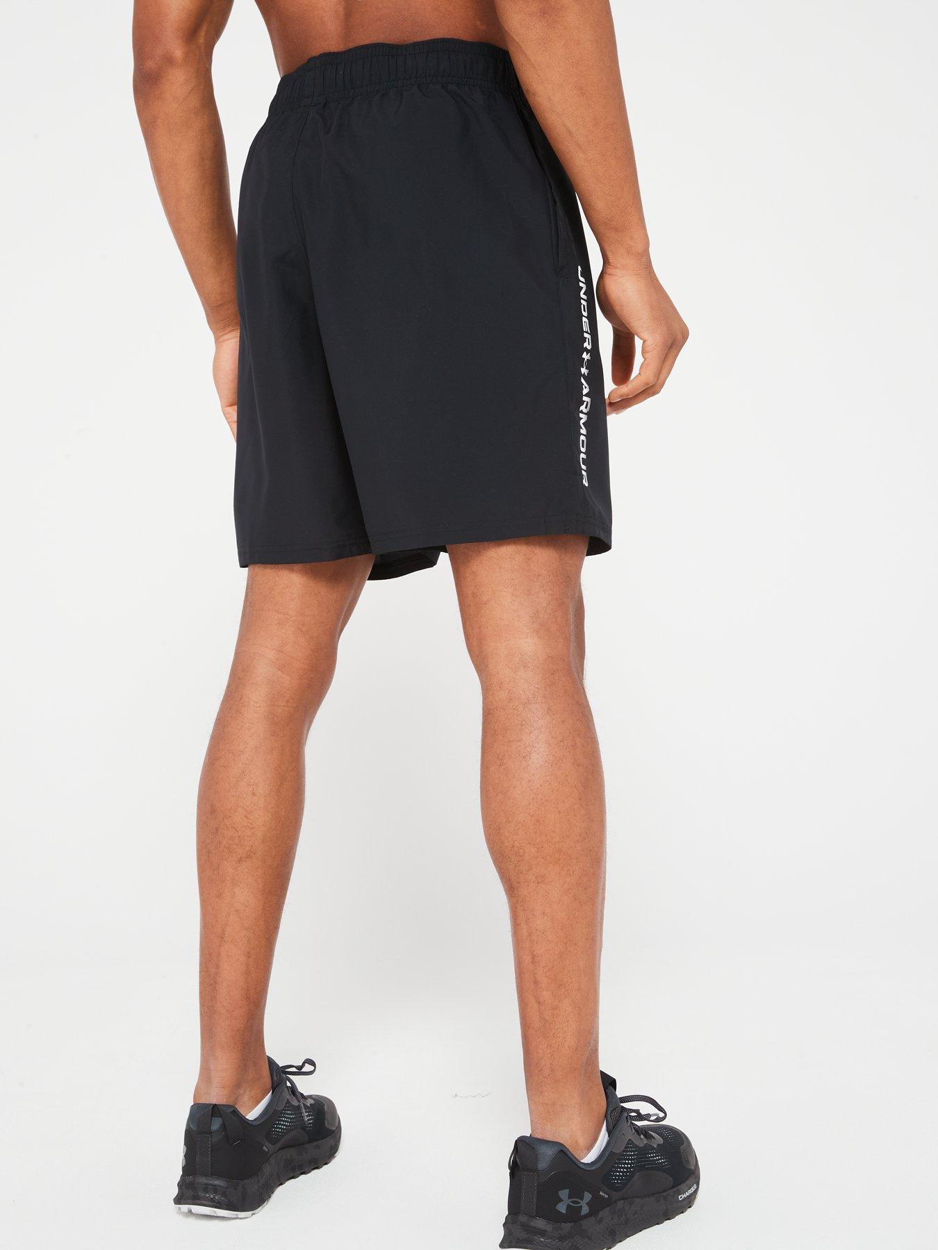  image of under-armour-mens-training-woven-wordmark-shorts-blackwhite