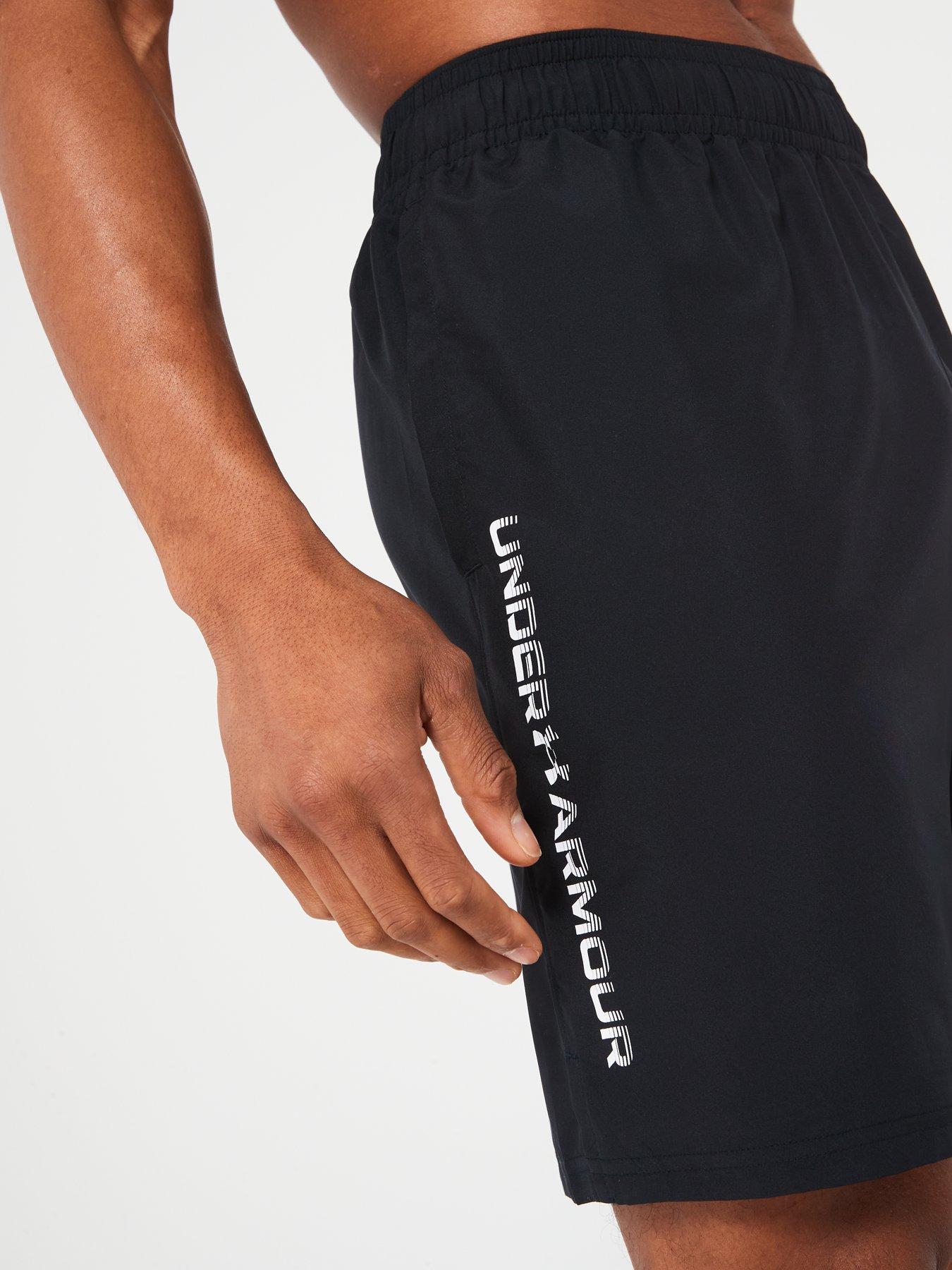  image of under-armour-mens-training-woven-wordmark-shorts-blackwhite