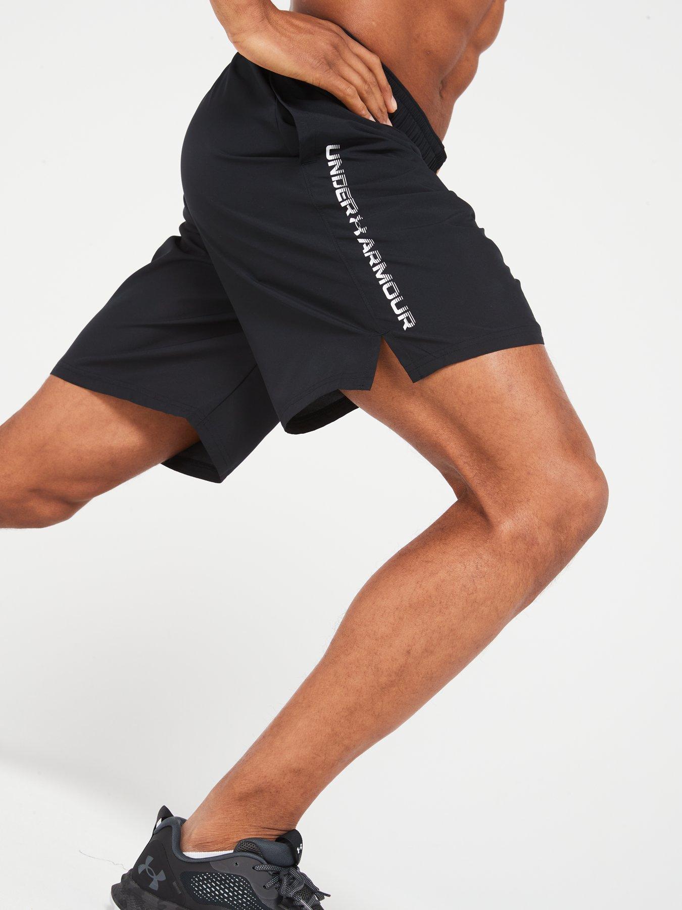  image of under-armour-mens-training-woven-wordmark-shorts-blackwhite