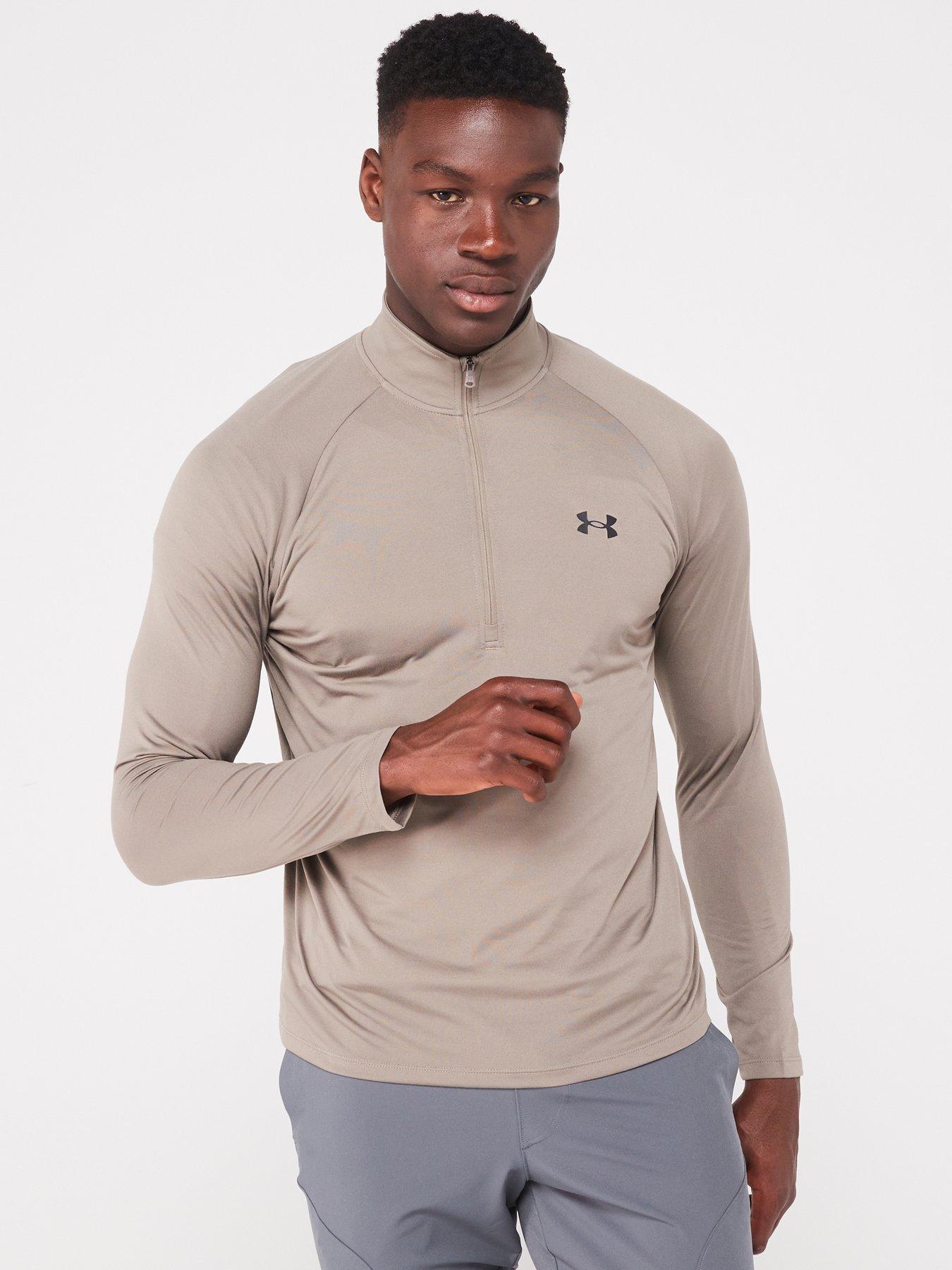 front image of under-armour-mens-training-tech-20-12-zip-top-khaki